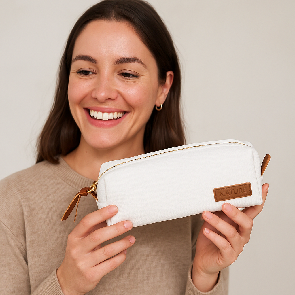 Kosmetiktasche Travel Ibiza Cremeweiß Braun