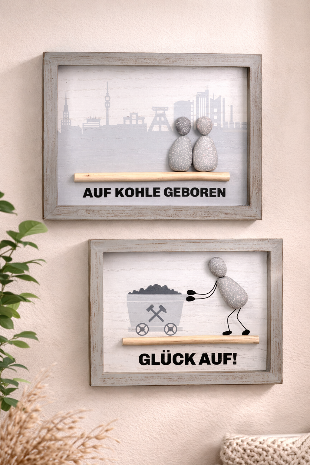 Steinbild Glück Auf 2er set Wanddeko