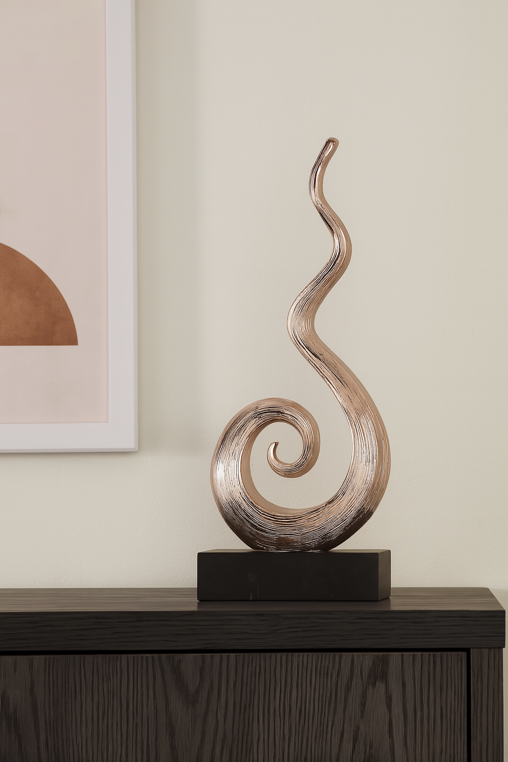 Skulptur Aurelia Dekofigur Spirale kupferfarben mit Holzsockel 35cm