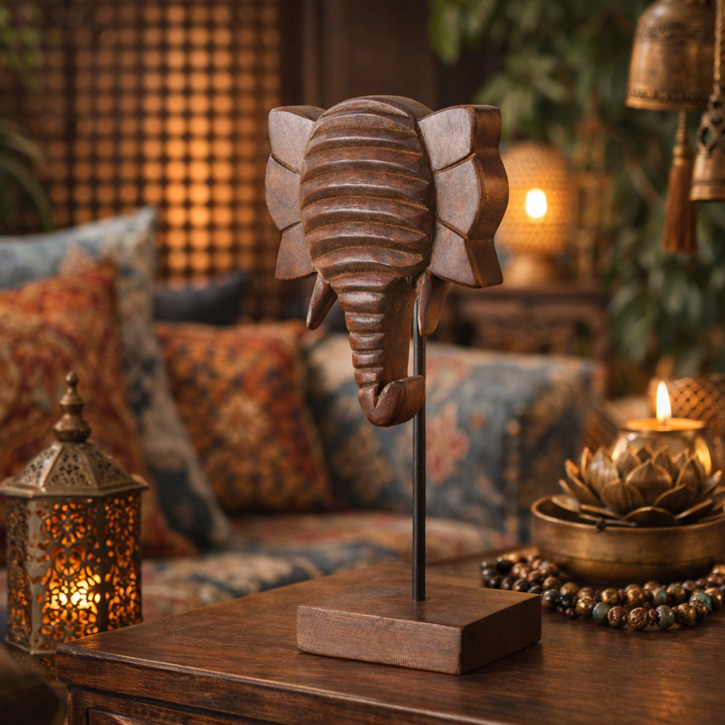 Nerava Elefantenkopf Dekofigur Mango Holz Metall Standfigur