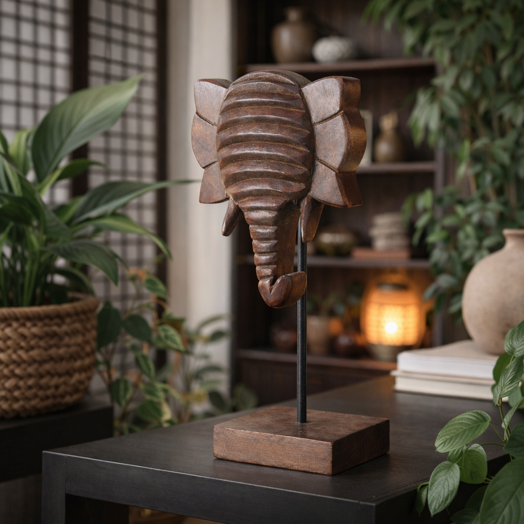 Nerava Elefantenkopf Dekofigur Mango Holz Metall Standfigur