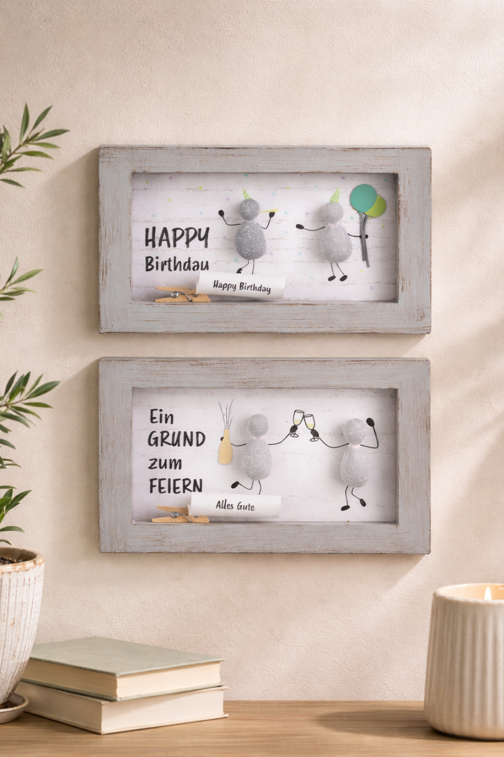 Steinbild Lots of Love 2er Set Geburtstagsdeko Wandbild mit Spruch