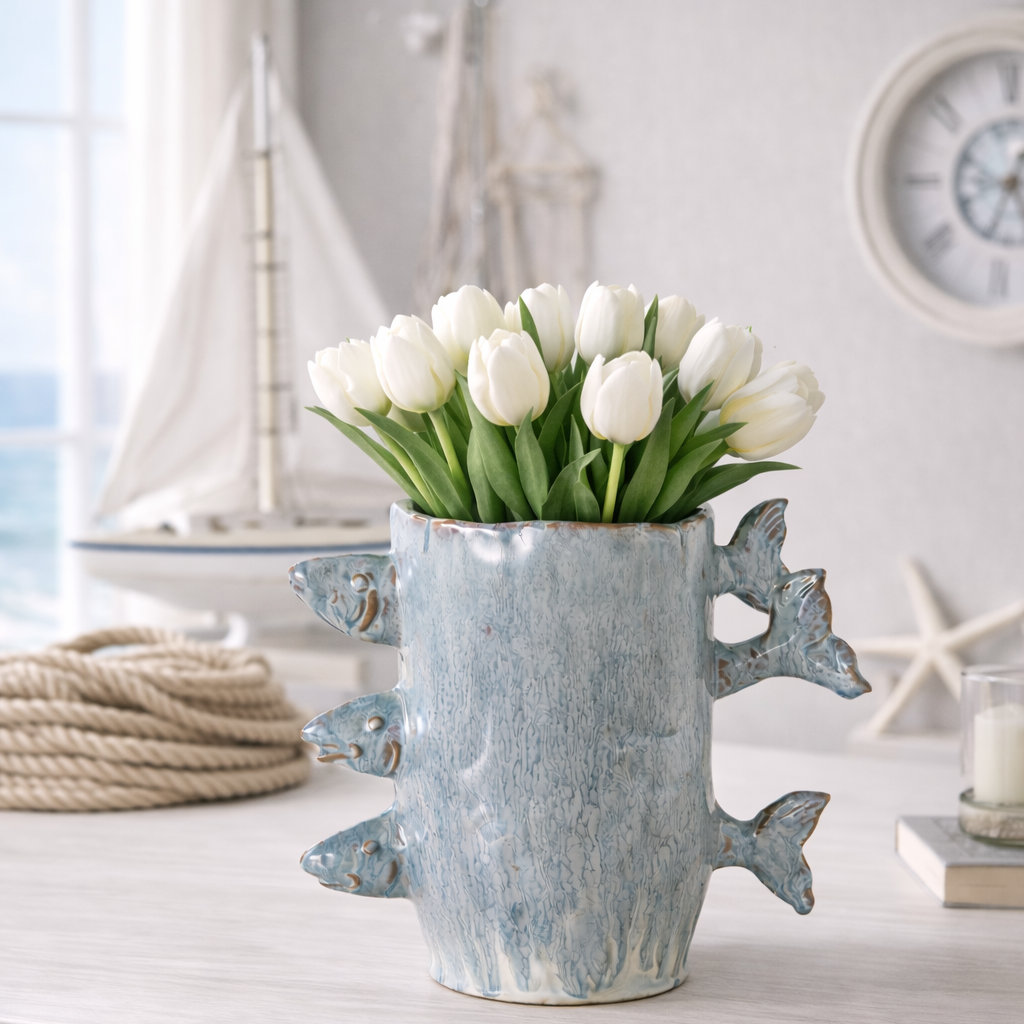 Marina Fisch Vase Graublau Porzellan Design