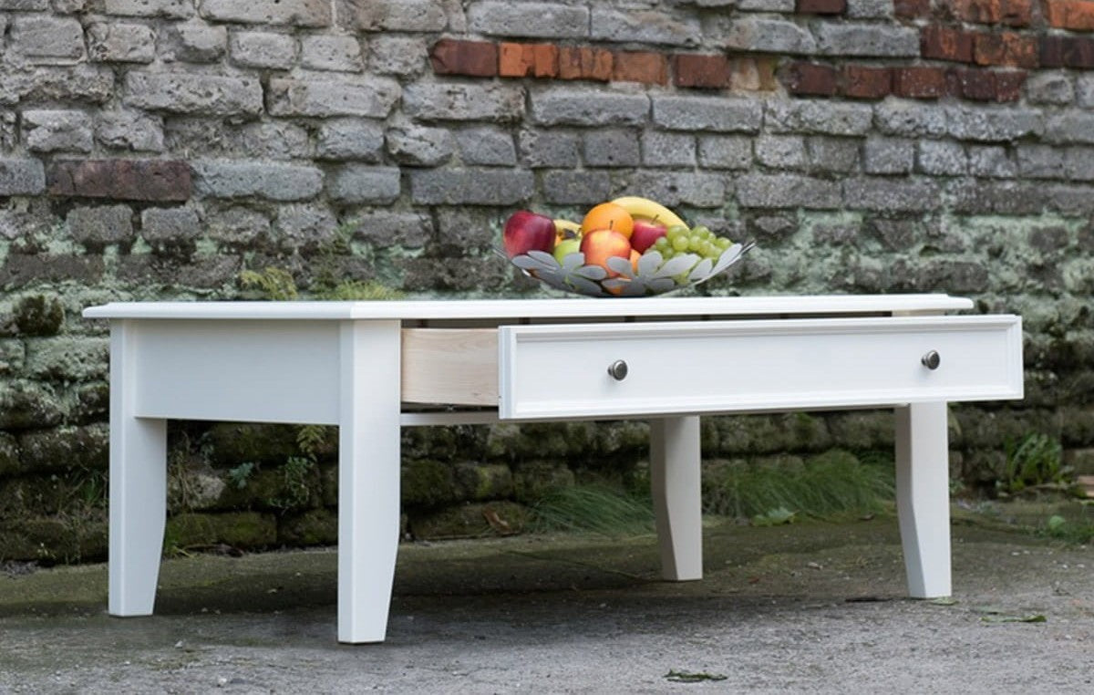 Bologna Elegante Massivholz Kiefer Couchtisch | Farbe weiß