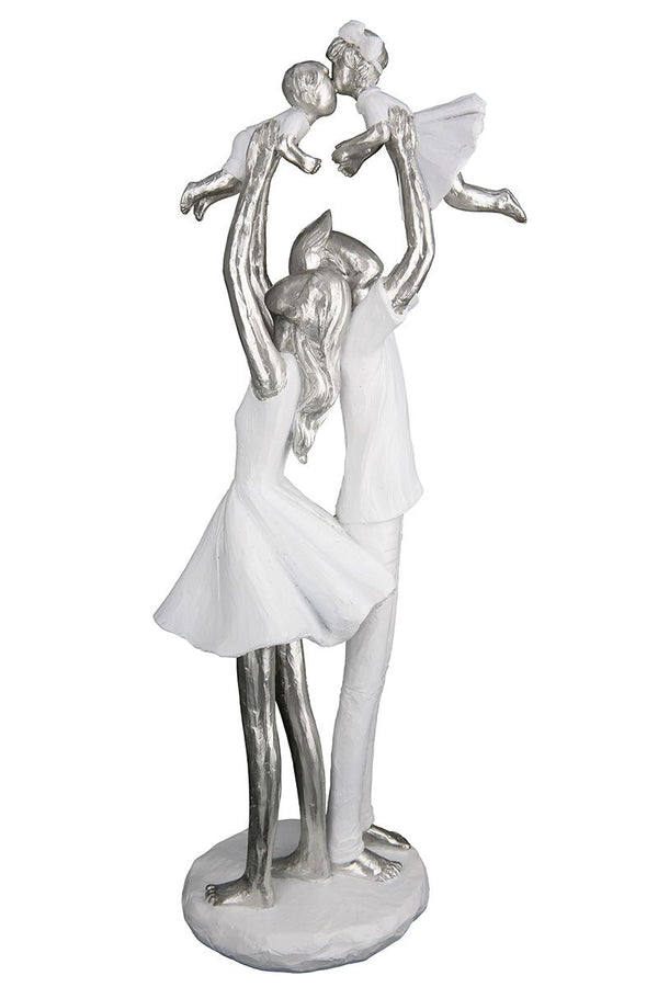 Elegante Poly Skulptur "Familienzeit" – Symbolik in Weiß und Silber
