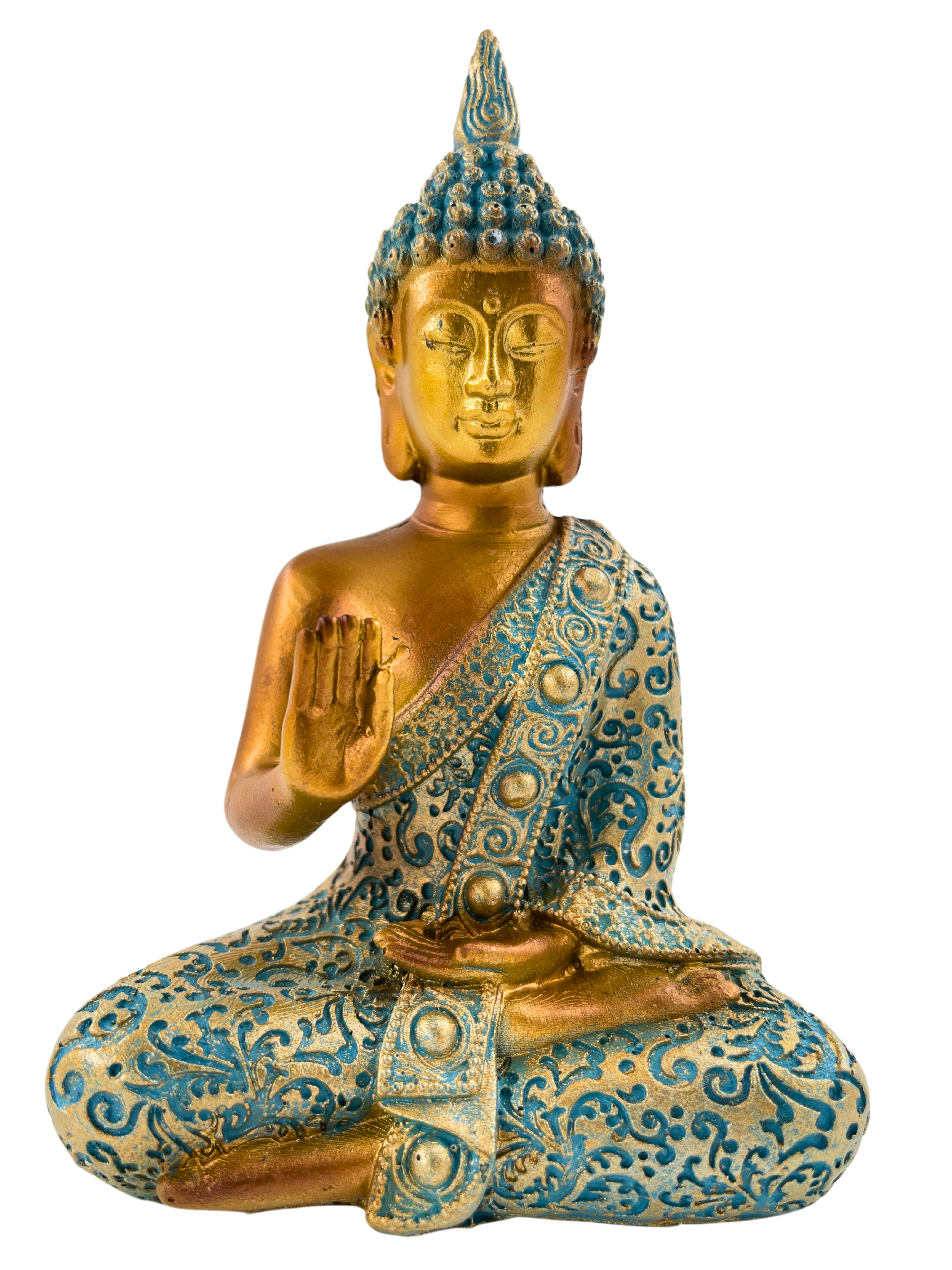 Buddha Skulptur Zenharmony Gold Tuerkis Polyresin 14cm