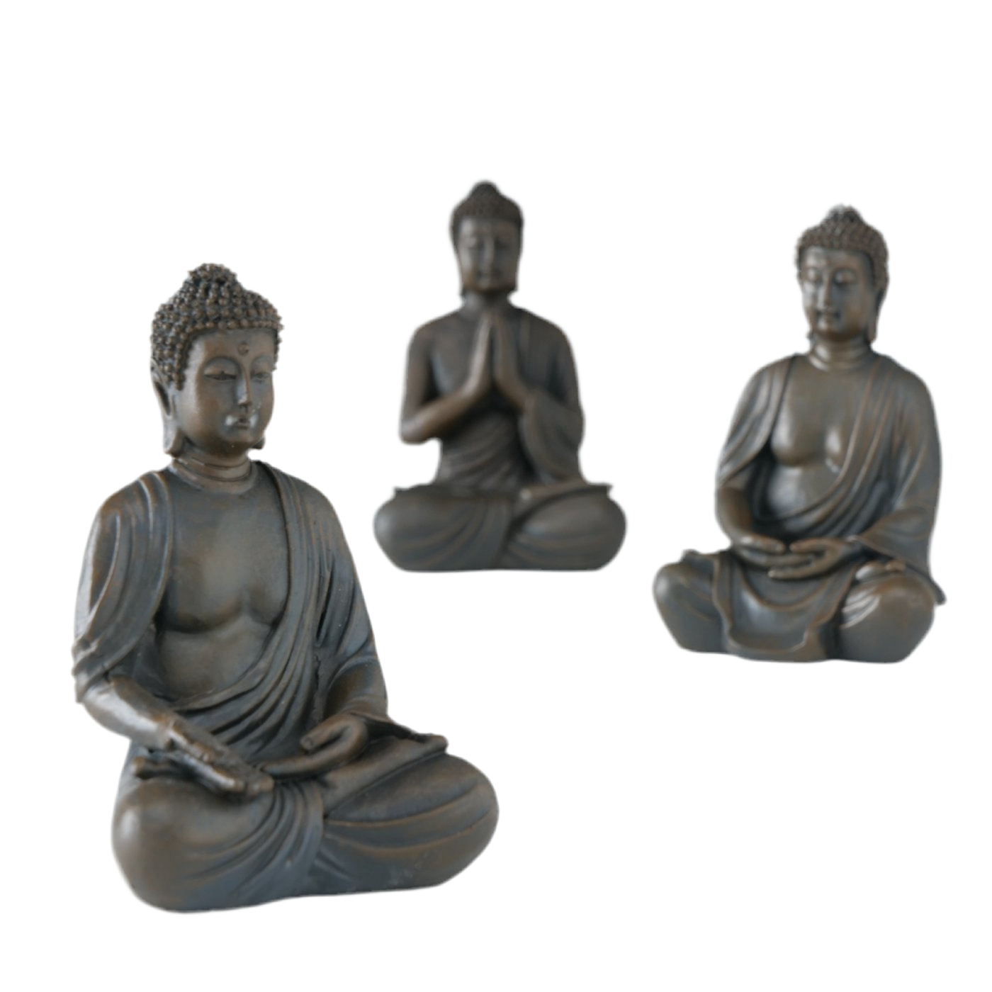 Dreier-Set Buddha Figuren Dunkelbraun 10 cm - Meditierende Deko-Statue
