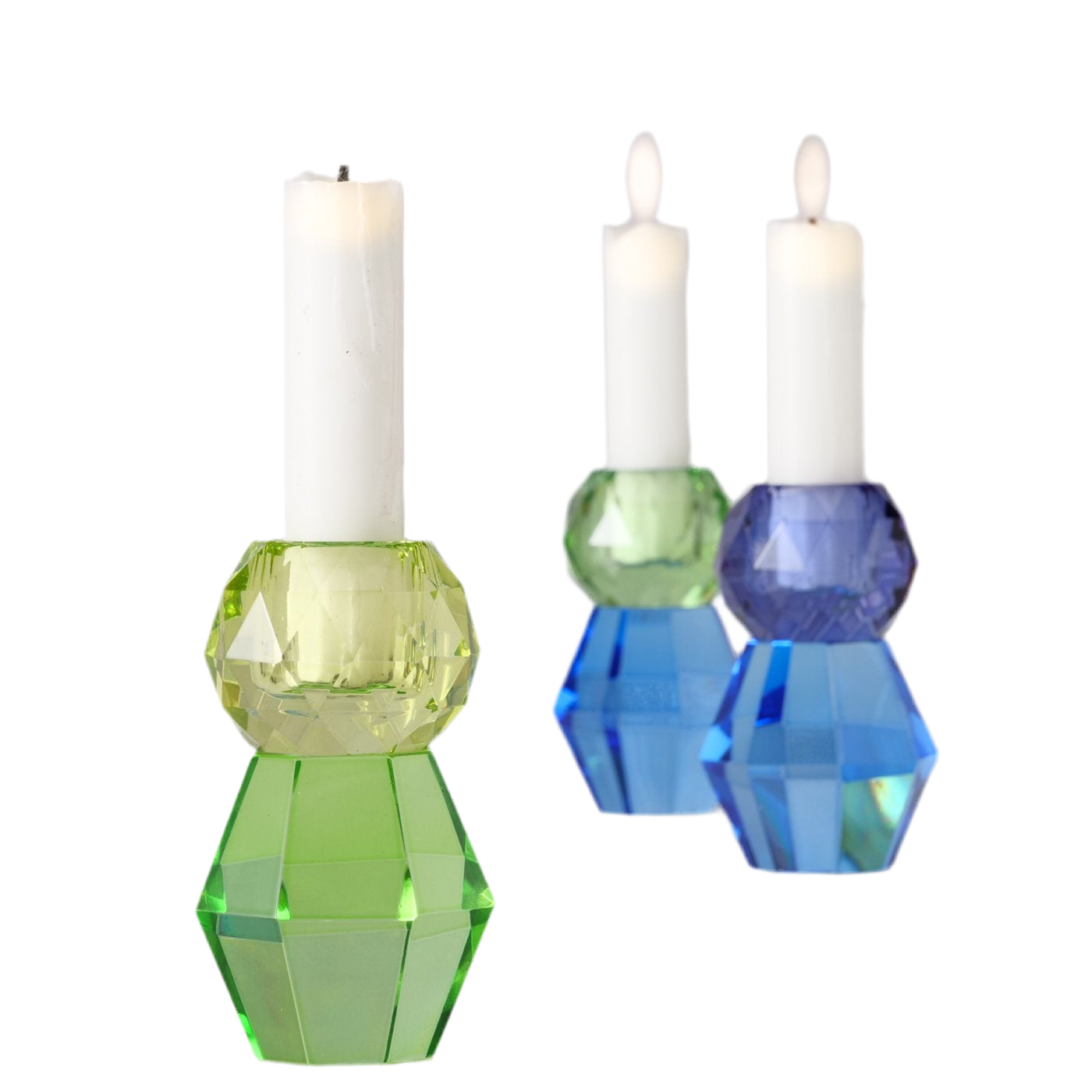 Kerzenhalter Lunaria – Farbspiel aus Kristall Kristallglas bunt modern 3er Set