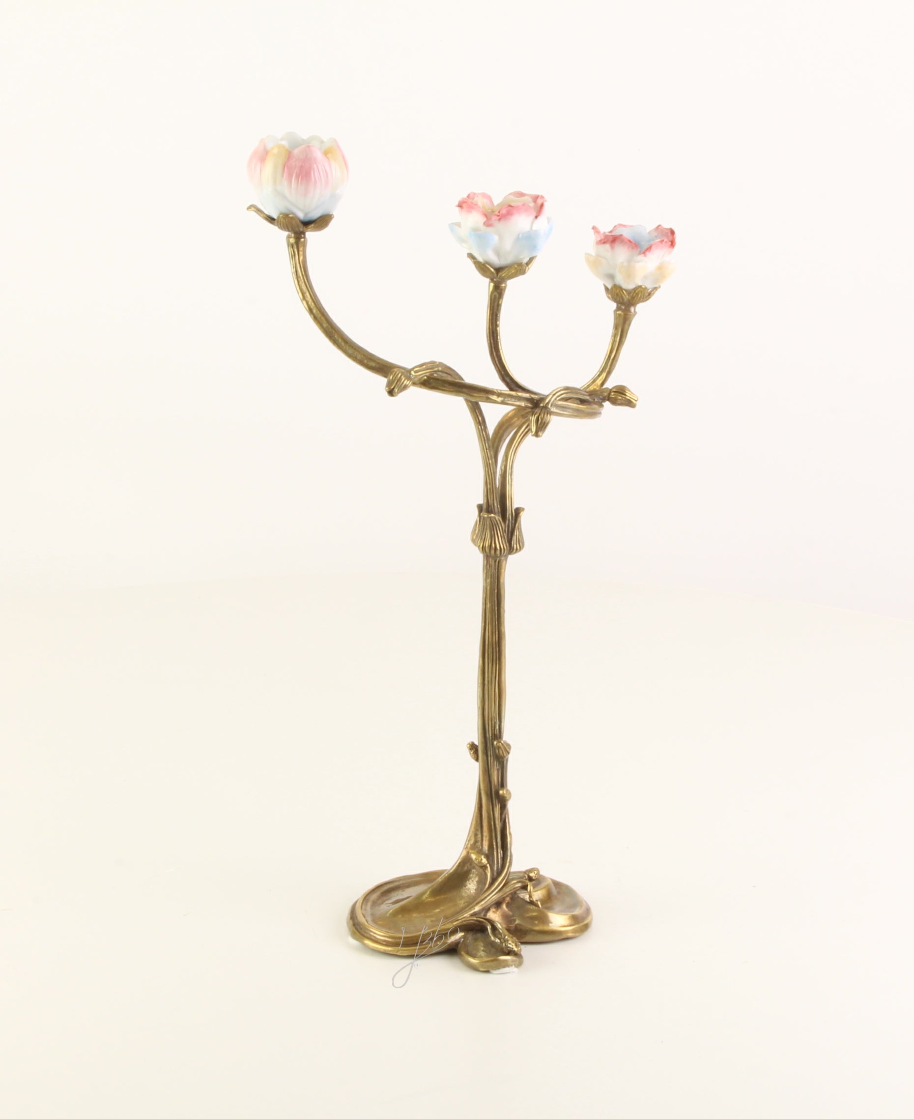 Kerzenhalter Florena Lumiere Bronze mit Porzellanblüten