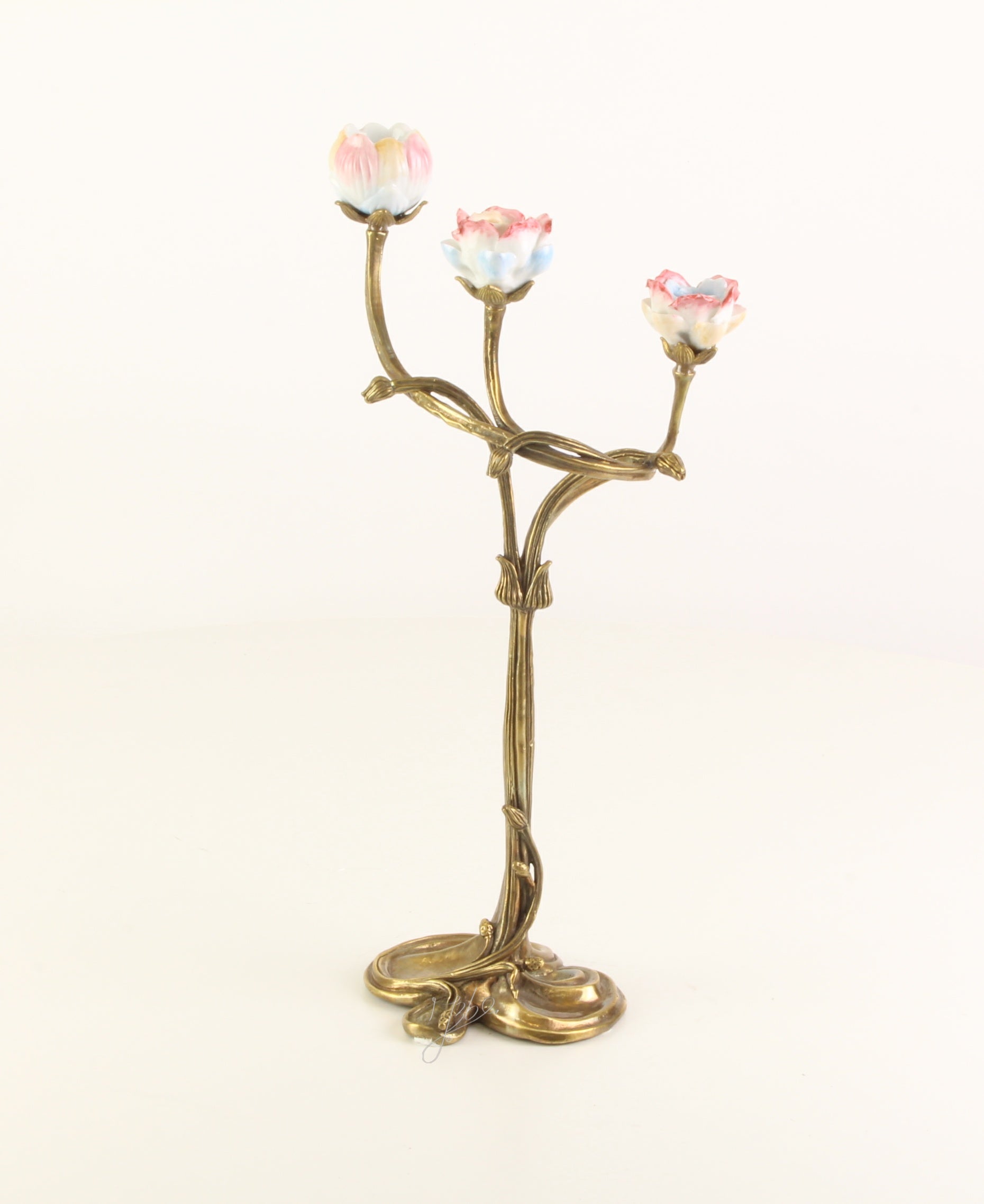 Kerzenhalter Florena Lumiere Bronze mit Porzellanblüten
