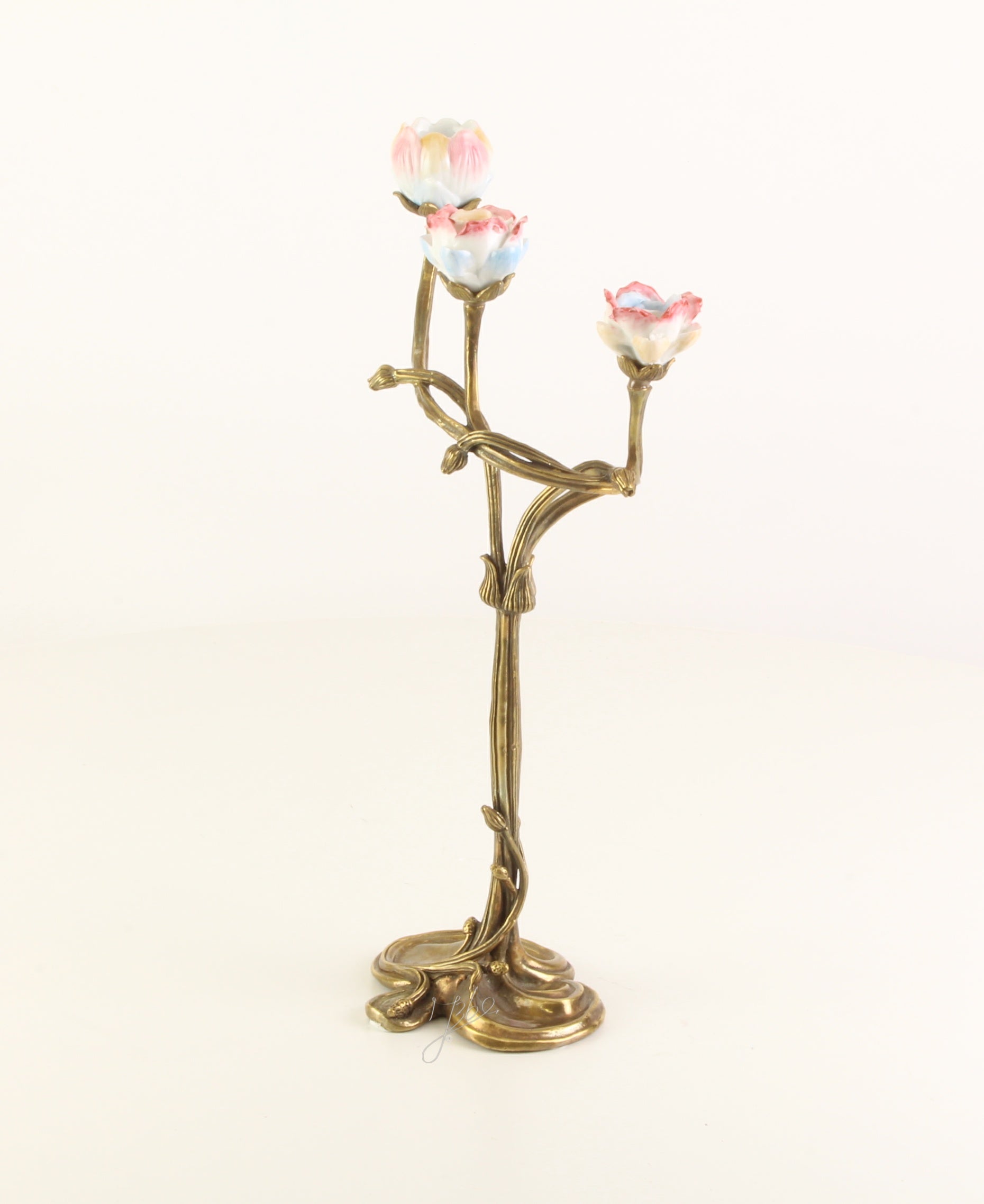 Kerzenhalter Florena Lumiere Bronze mit Porzellanblüten