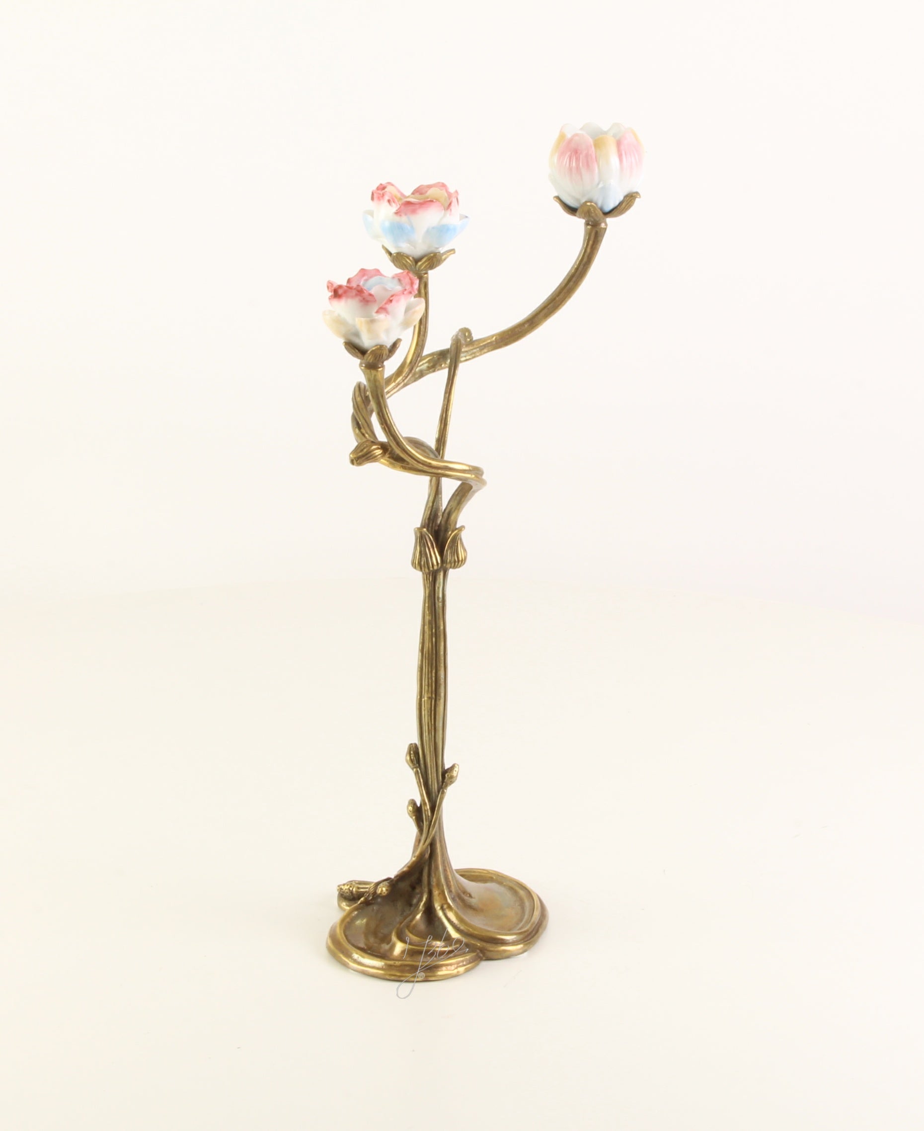 Kerzenhalter Florena Lumiere Bronze mit Porzellanblüten