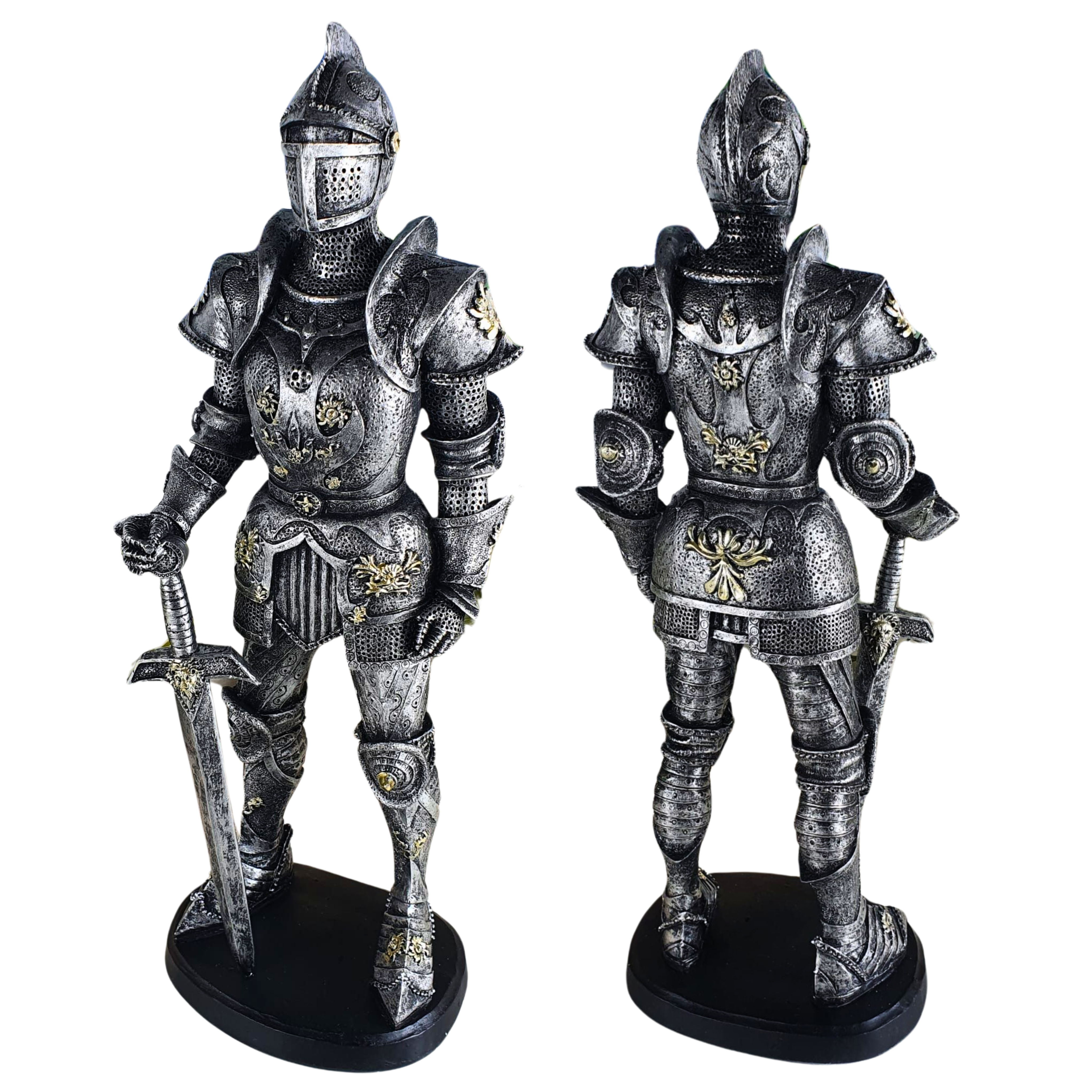 Dekorative Ritter Statue in Silber Optik – Höhe 39 cm