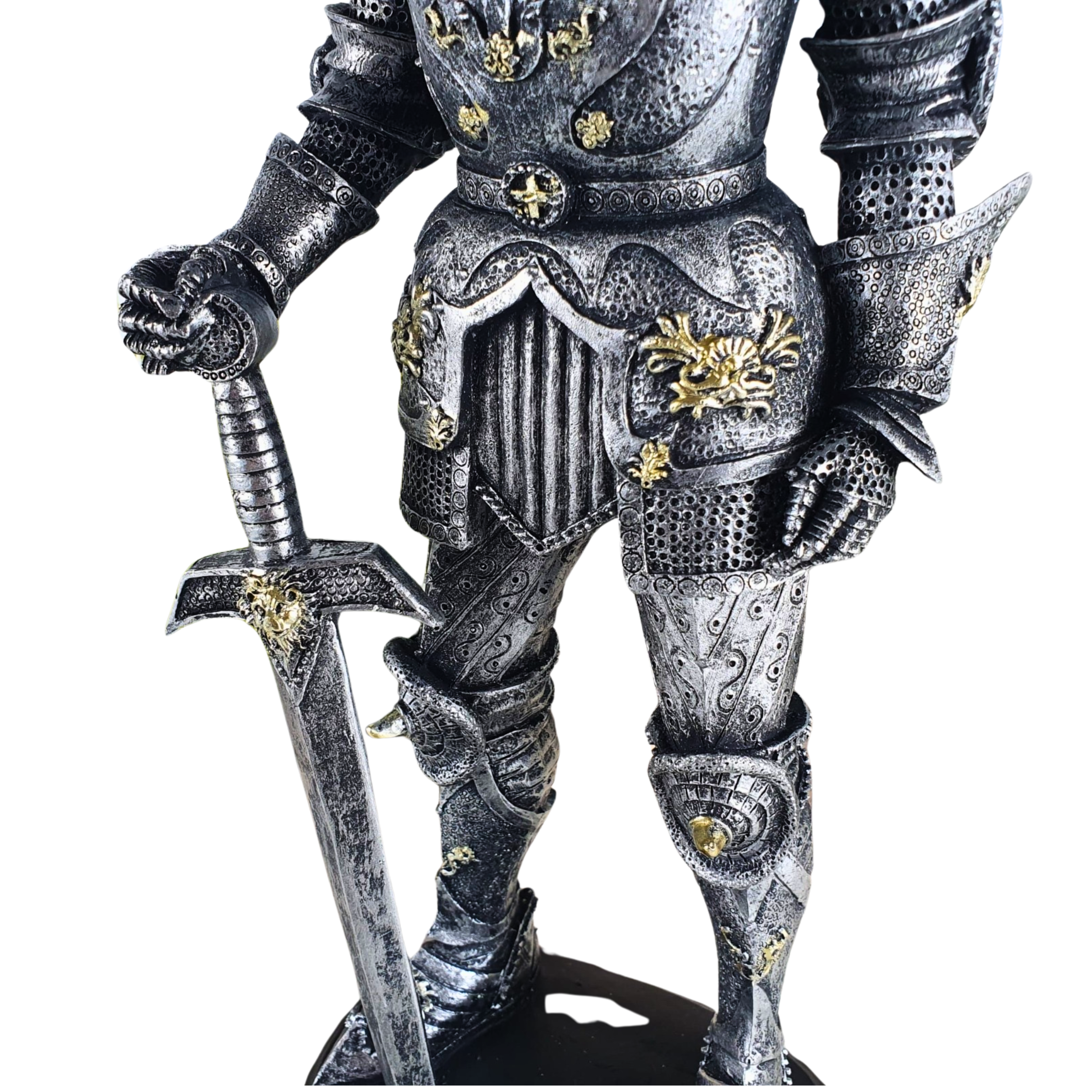 Dekorative Ritter Statue in Silber Optik – Höhe 39 cm