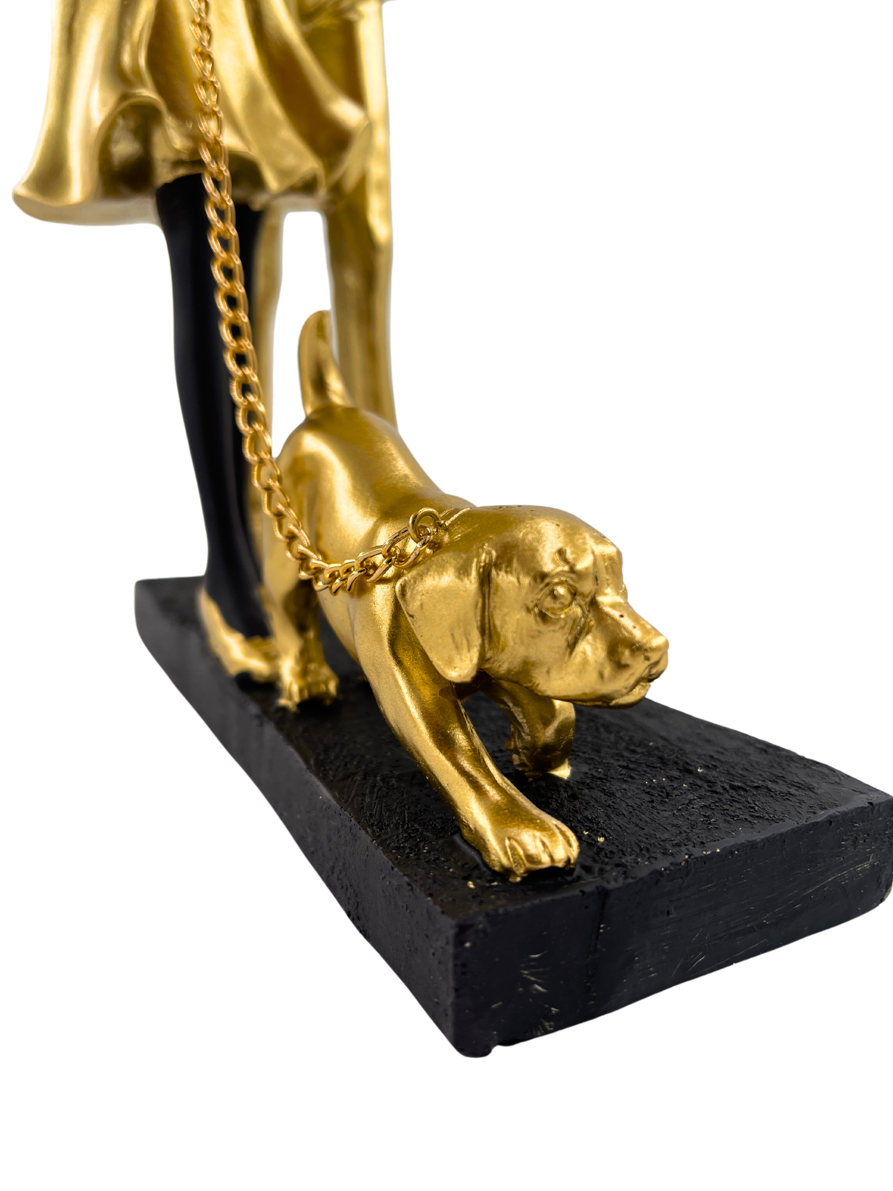 Dekorative Skulptur Paar mit Hund – Gold Schwarz, 29,5 cm