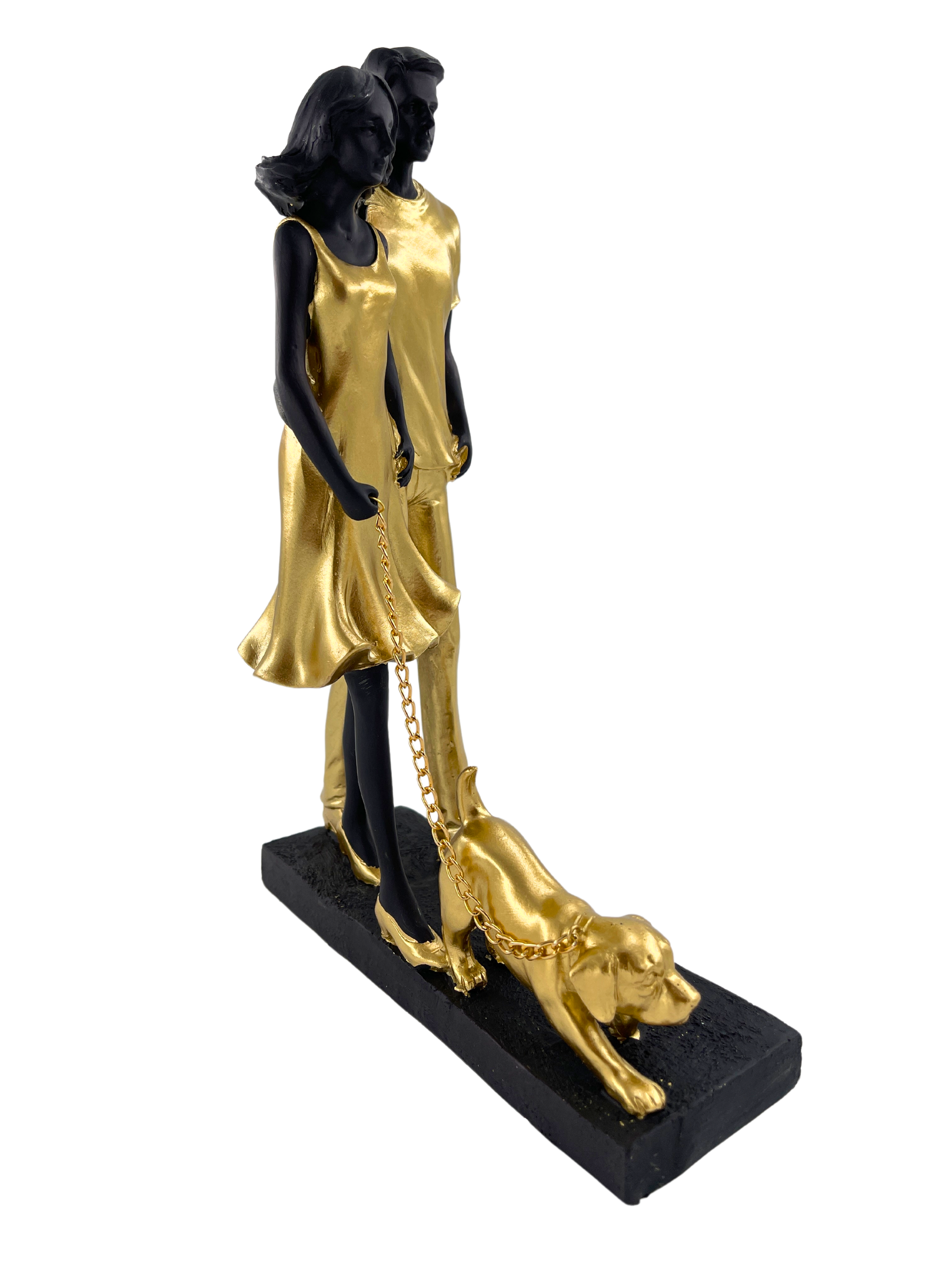 Dekorative Skulptur Paar mit Hund – Gold Schwarz, 29,5 cm
