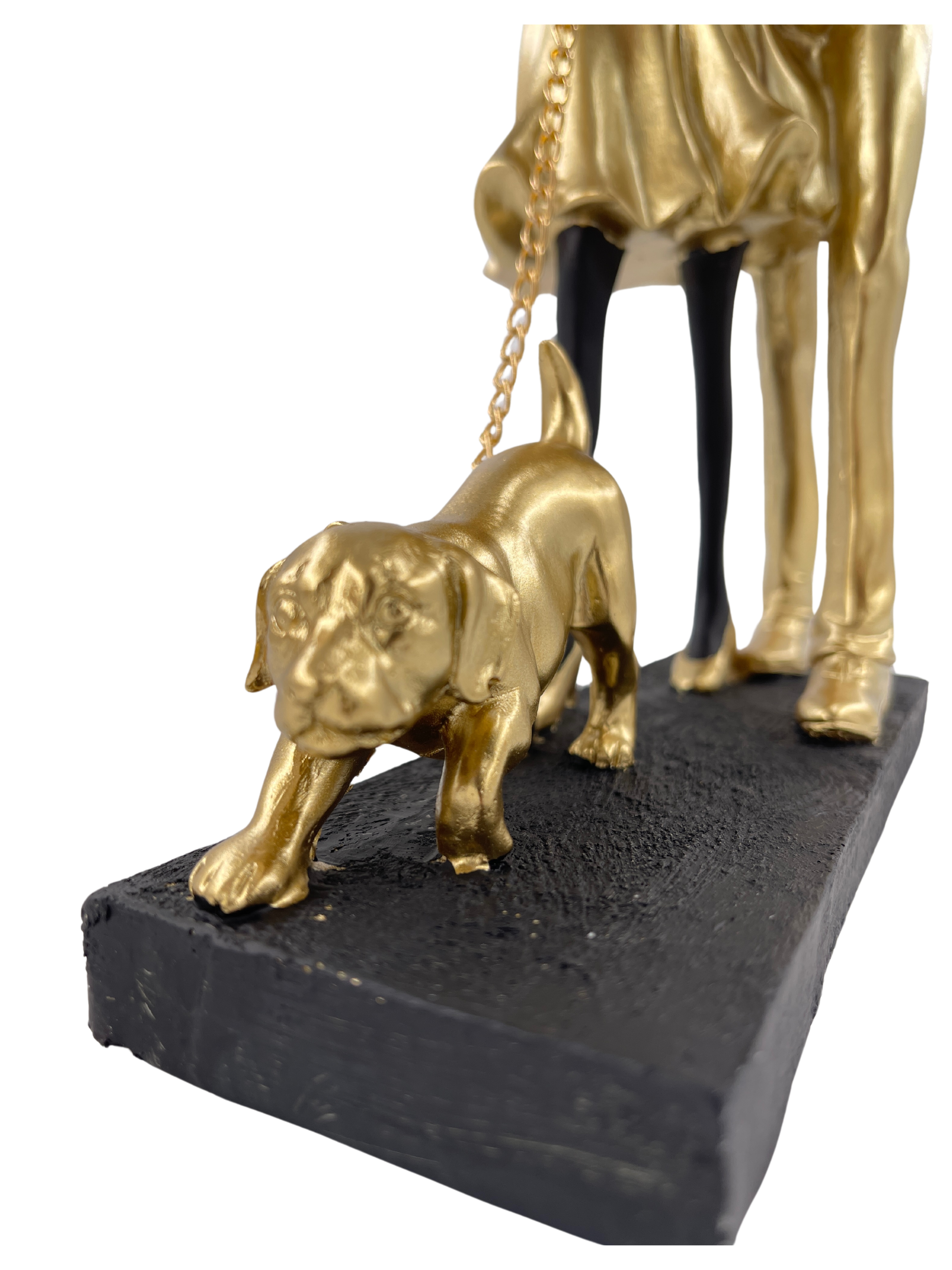 Dekorative Skulptur Paar mit Hund – Gold Schwarz, 29,5 cm