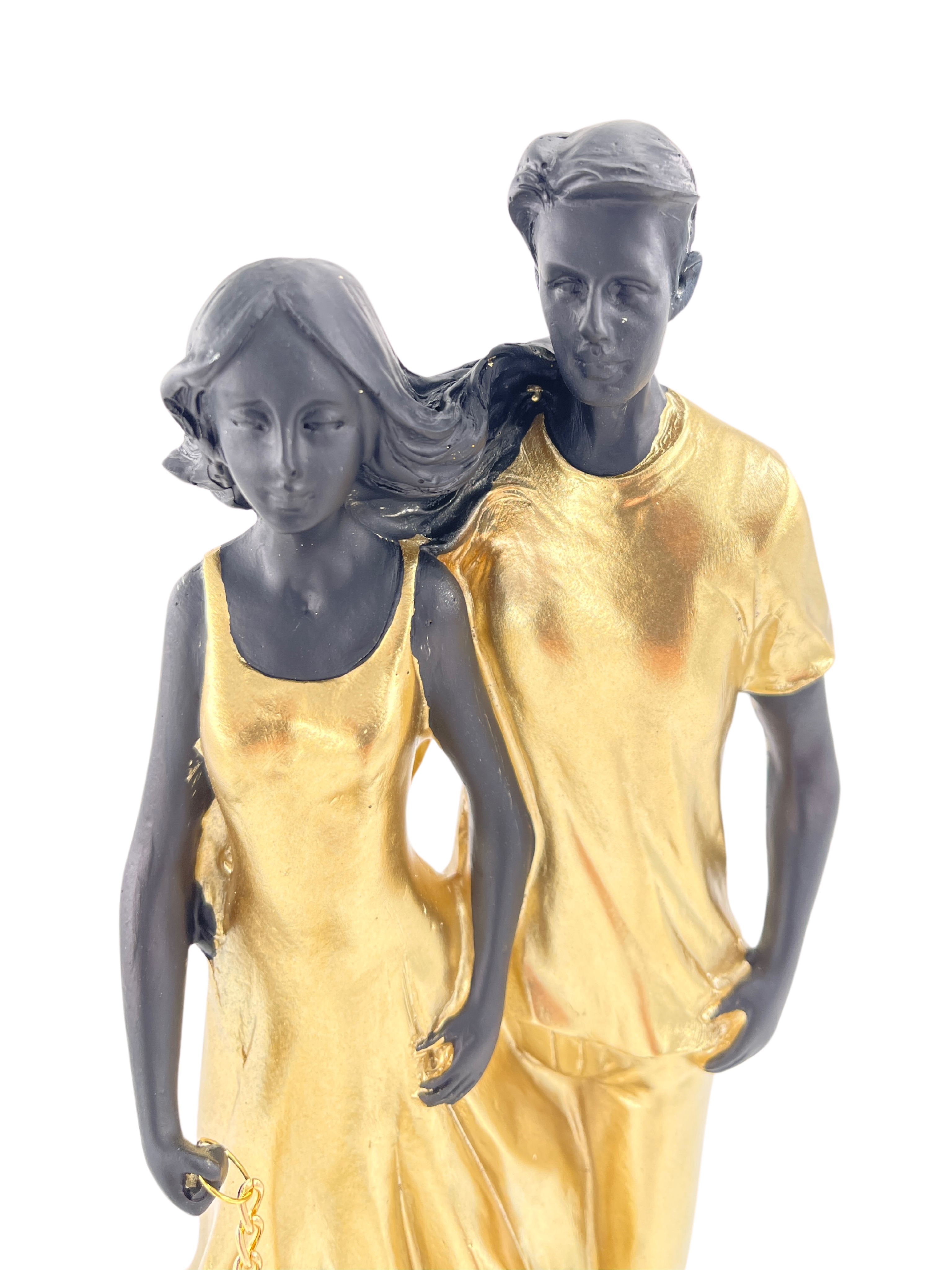 Dekorative Skulptur Paar mit Hund – Gold Schwarz, 29,5 cm