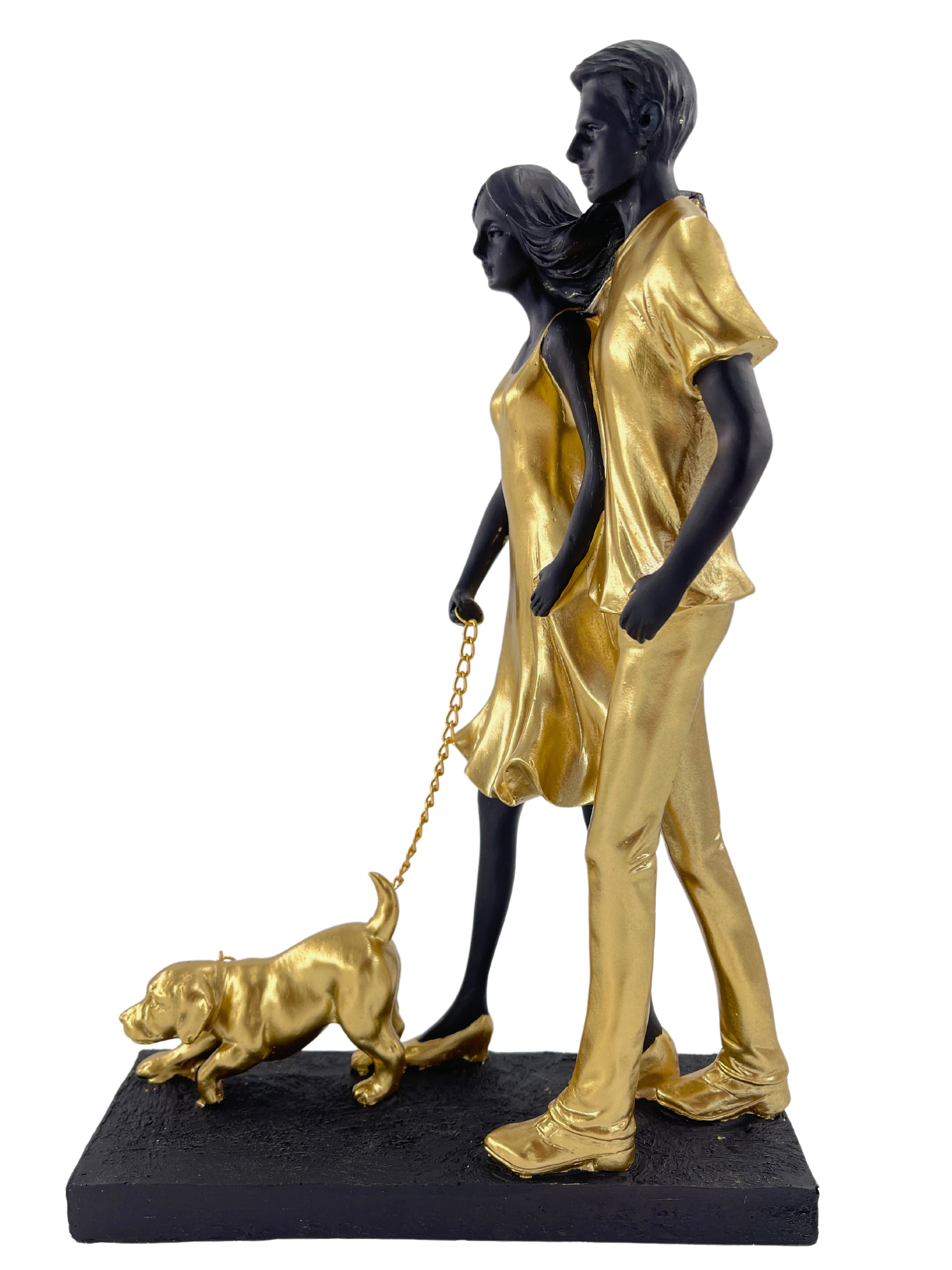 Dekorative Skulptur Paar mit Hund – Gold Schwarz, 29,5 cm