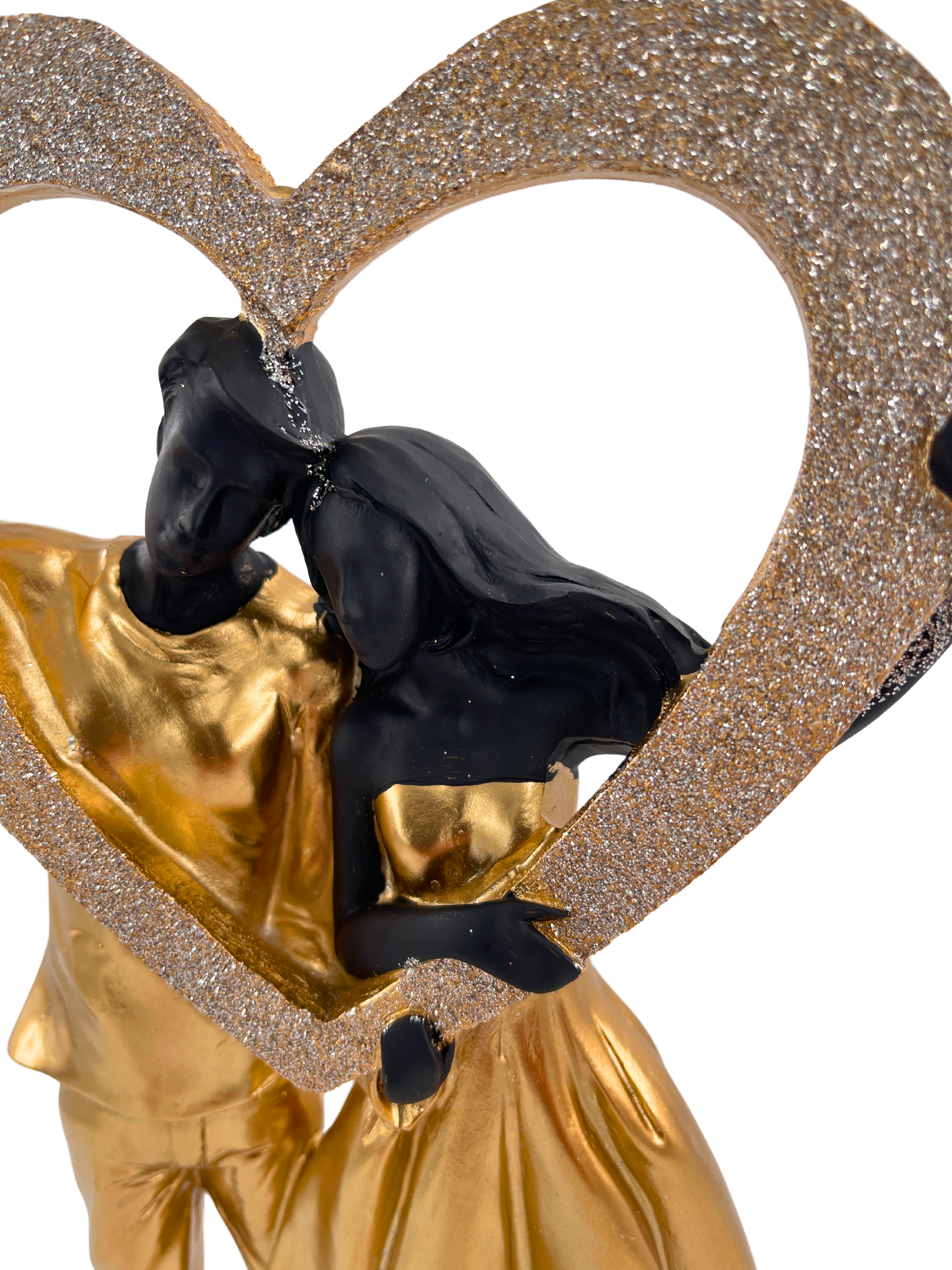 Elegante Skulptur eines Paares in Schwarz und Gold mit Herz glänzend