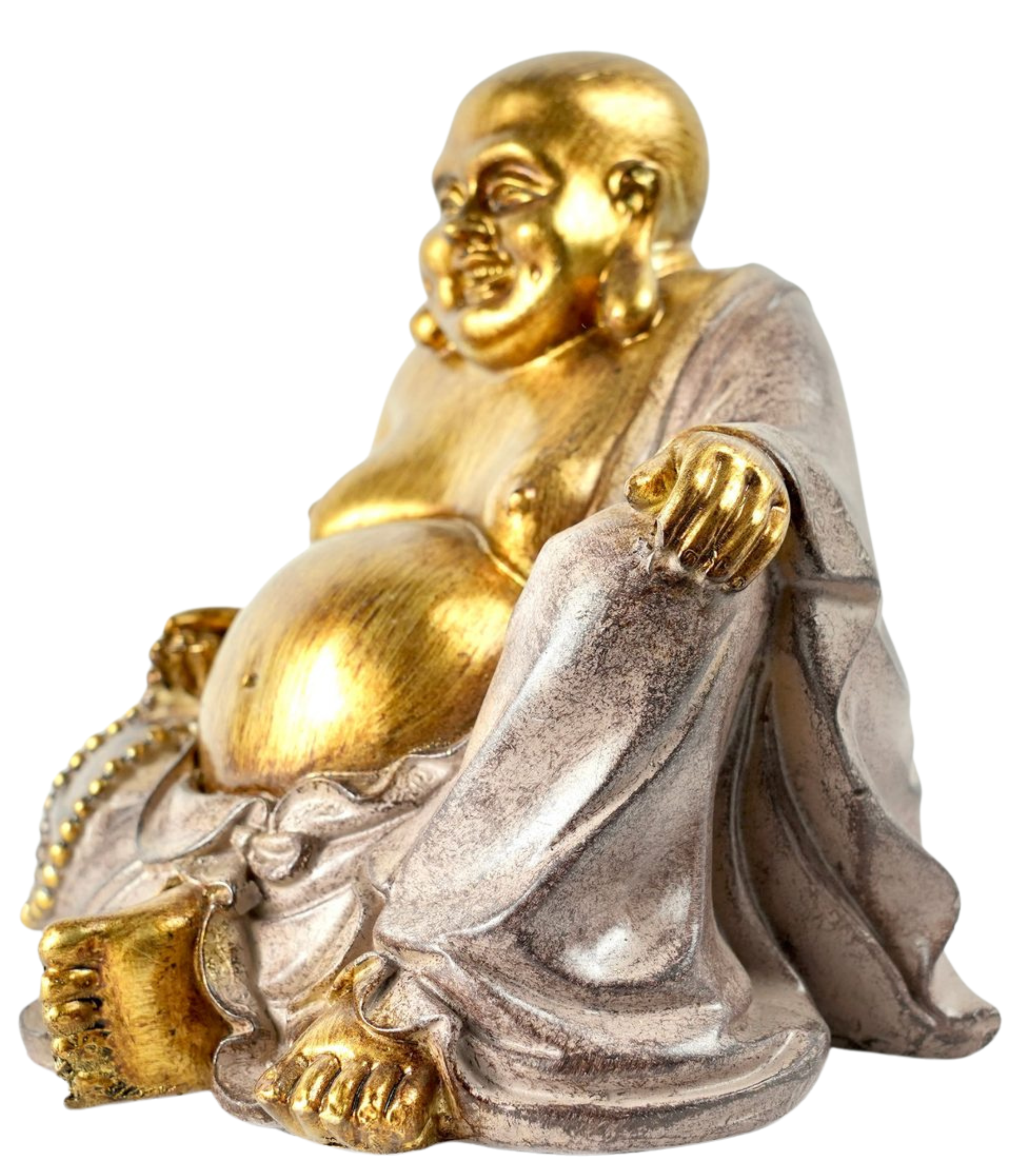 Lachender dicker Buddha Handbemalte Skulptur für Ruhe und Kraft