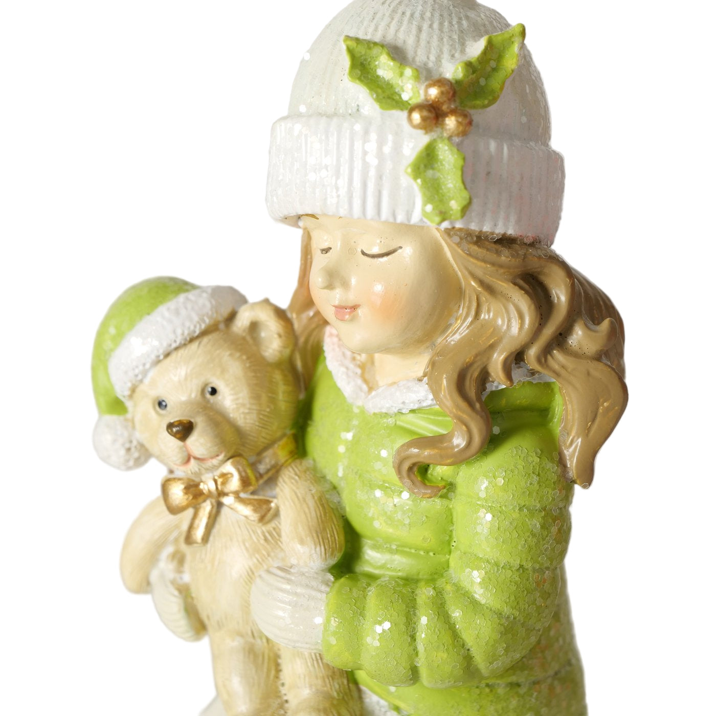 Weihnachtsdeko Figur Maren 2er Set Mädchen mit Teddybär Handbemalt