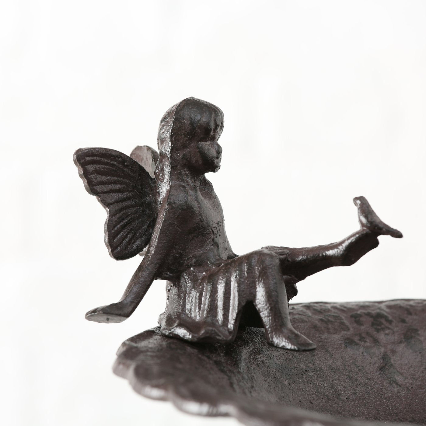 Premium Vogeltränke mit Fee aus Gusseisen in Braun matt - 64cm Höhe