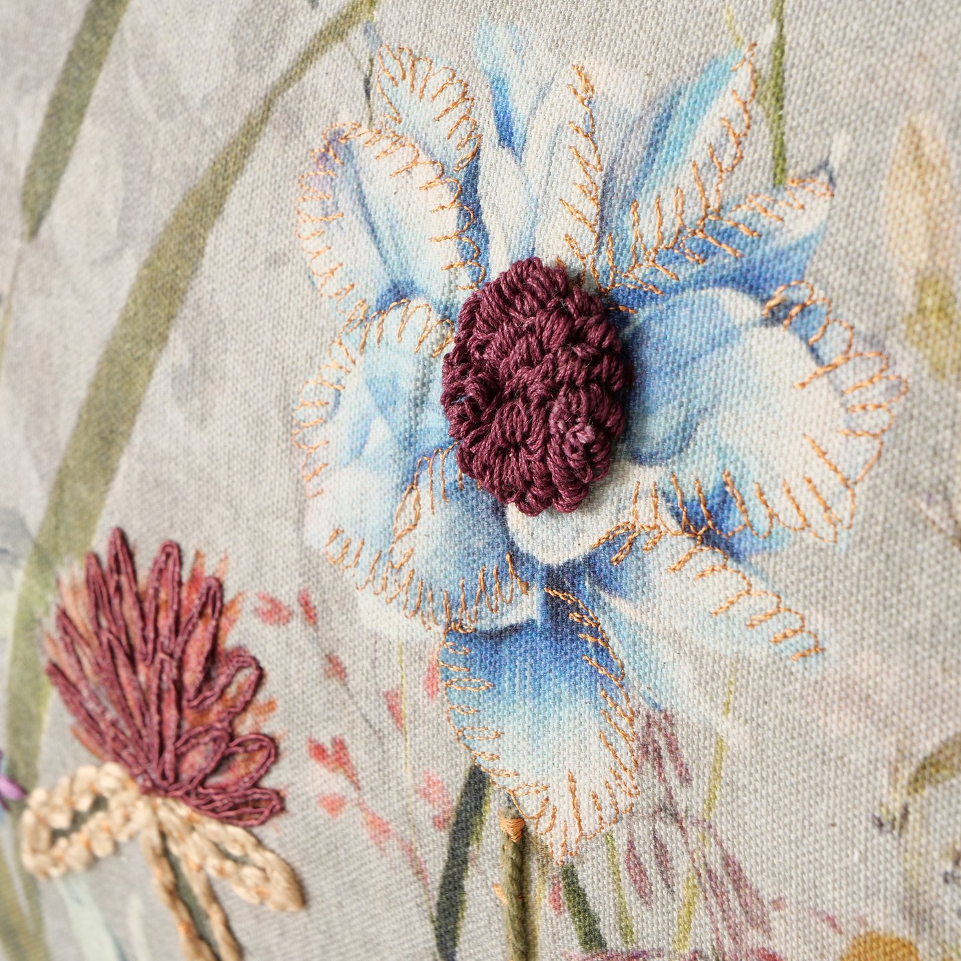 Kissen Blomster Bestickt Floral Baumwolle Beige Bunt 60x40cm