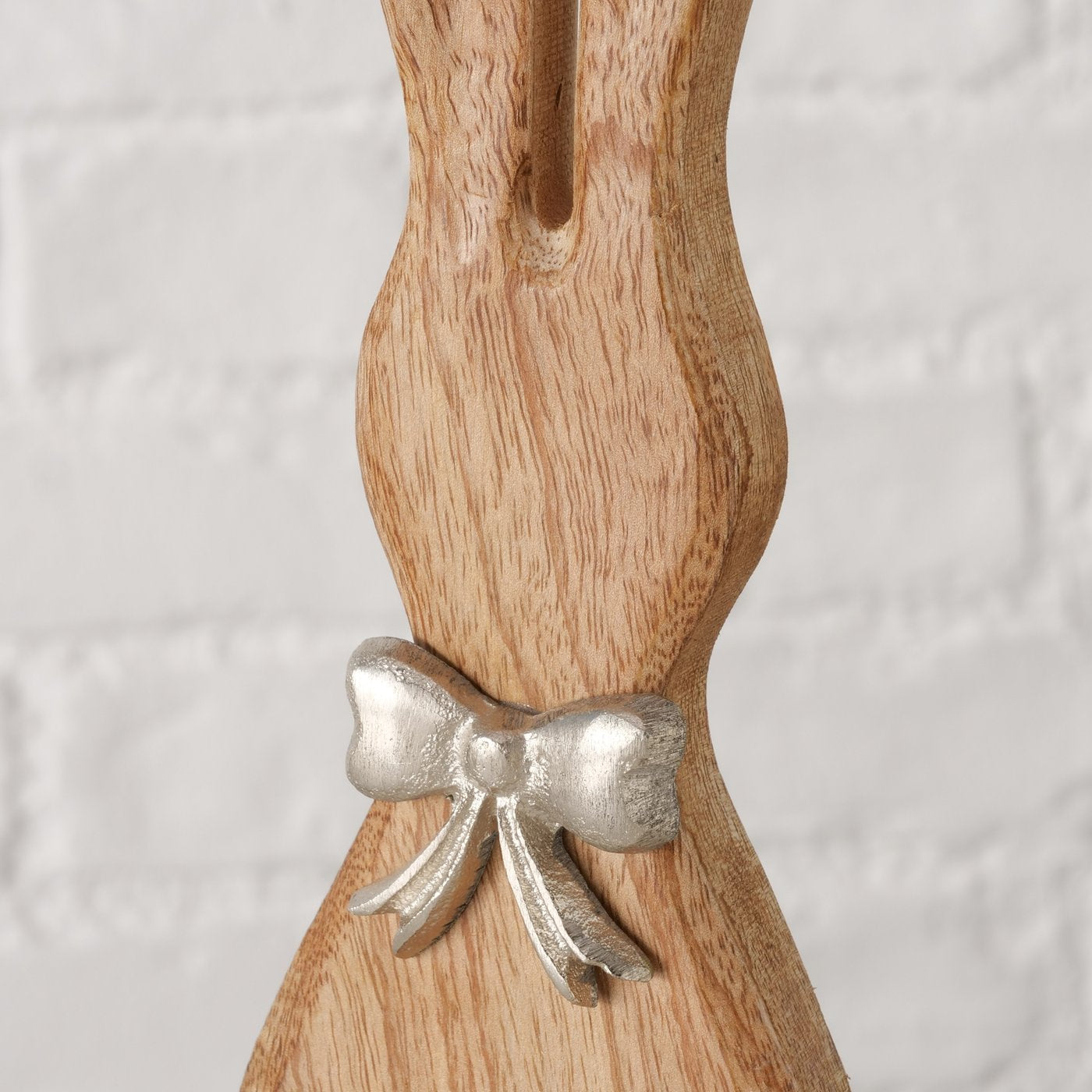 Dekofigur Hase Helmy Holz Natur Silber Mango Holz Handarbeit 41cm