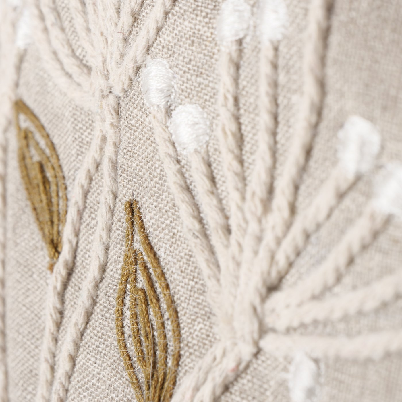 Kissen Finna Leinen Beige Weiß Bestickt Blumen 60x39cm
