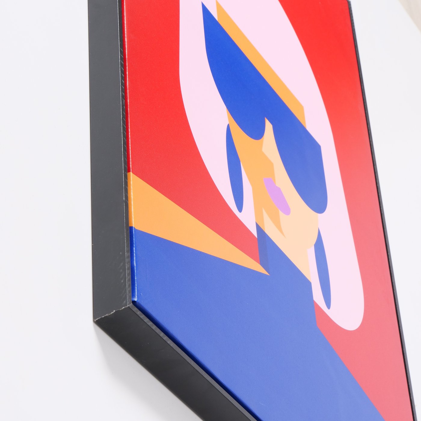 Abstraktes Wandbild "Rachel" – Frau in Rot und Blau mit Schwarzem Rahmen