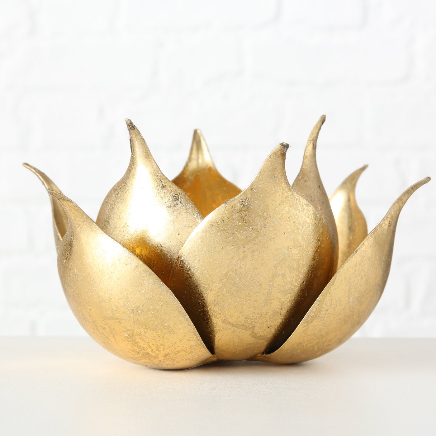 Lotus Windlicht Kerzenhalter, Metall Gold, 20 cm, Handgefertigt