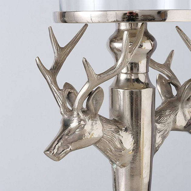 Majestätisches Hirsch Windlicht Auerach - Kunstwerk in Silber und Klarglas Höhe 75cm