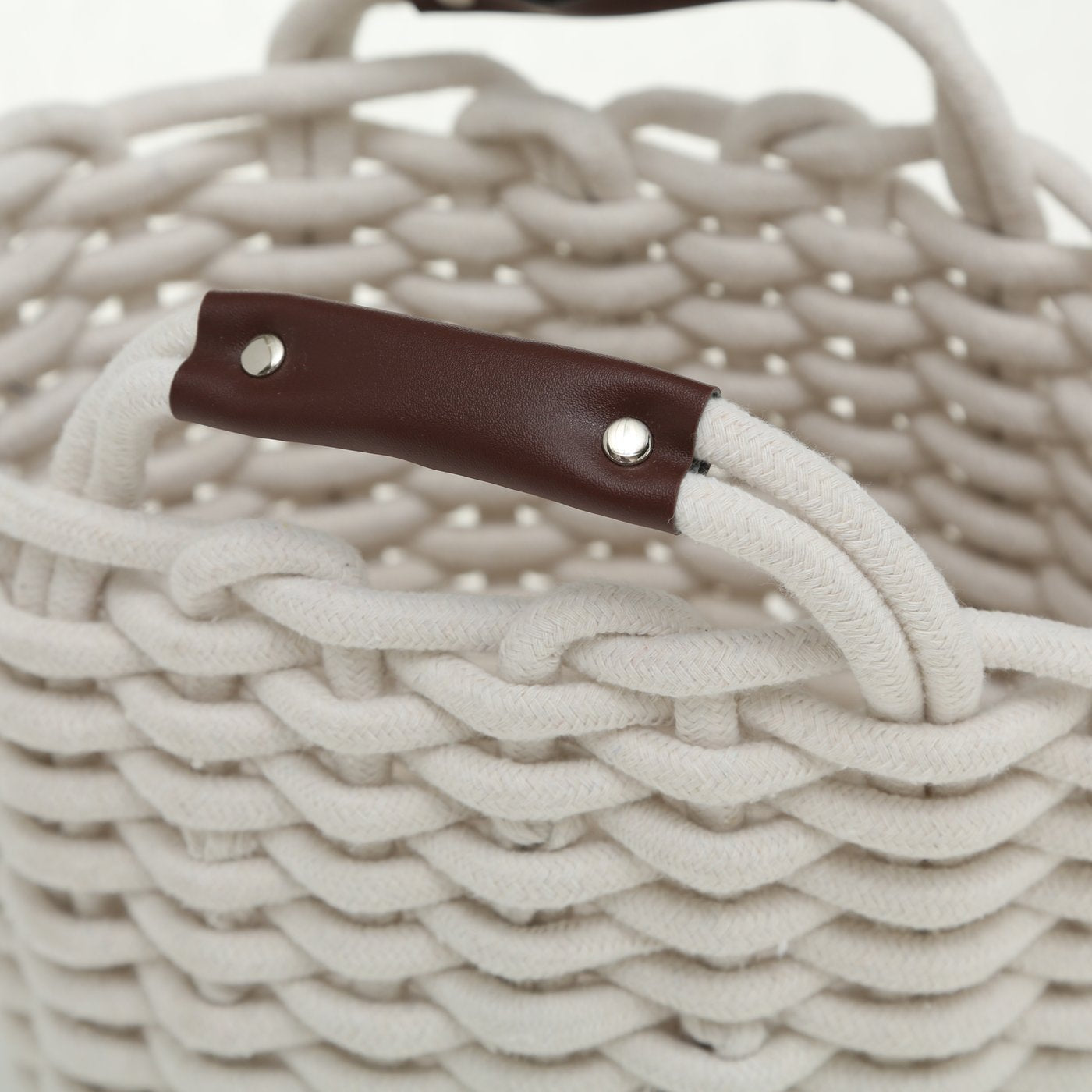 Aufbewahrungskorb Set Cathrin 3tlg Rundkorb Textil mit Ledergriff Dunkelgrau oder Weiß