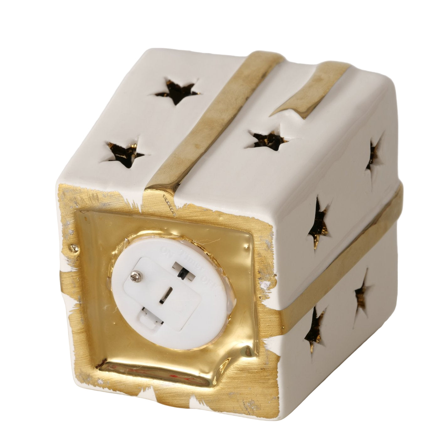 LED Deko Geschenkbox Elina Keramik Weiß Gold Geschenkform