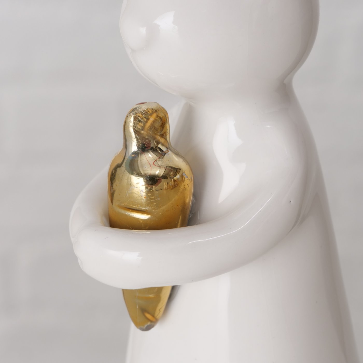 Keramik Deko Hase Hopsi Weiß Gold Handarbeit