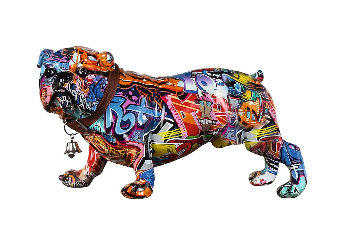 Street Art Graffiti Bulldog - Kleurrijk harsfiguur met kraag