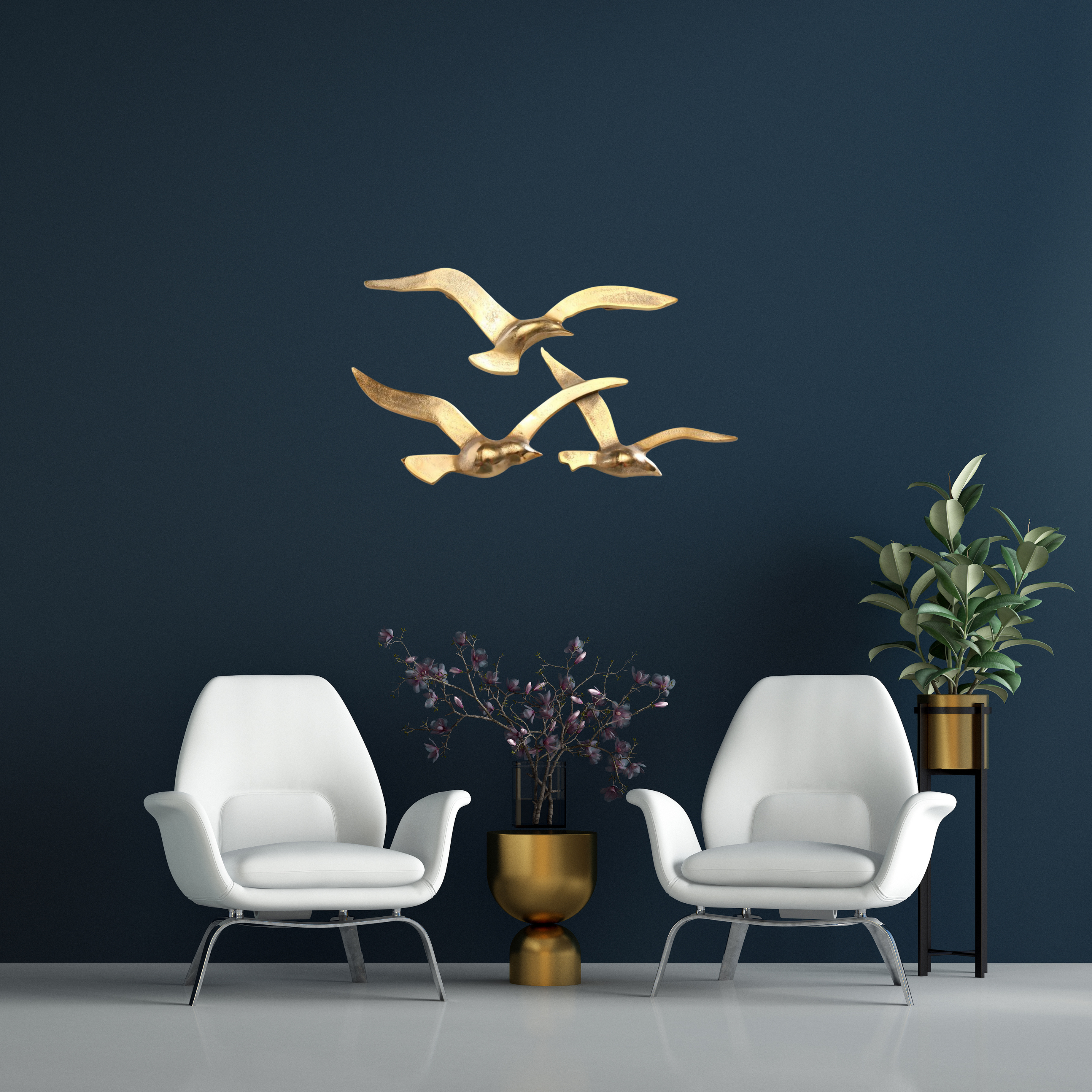 Wanddeko Seagold Möwen Gold Aluminium 2-tlg Set