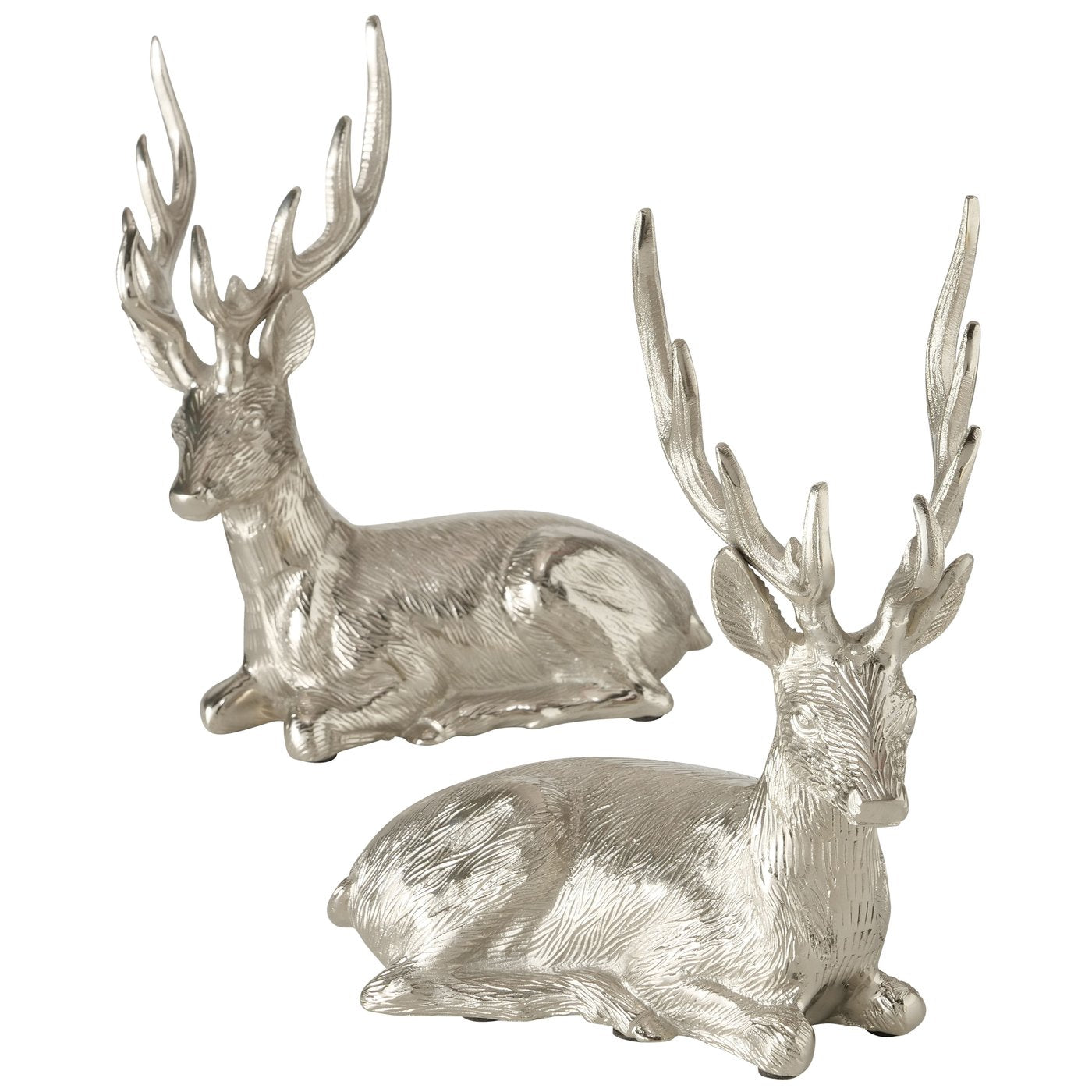 2er Set Hirschfiguren "Jokko" – Handgefertigtes, vernickeltes Aluminium