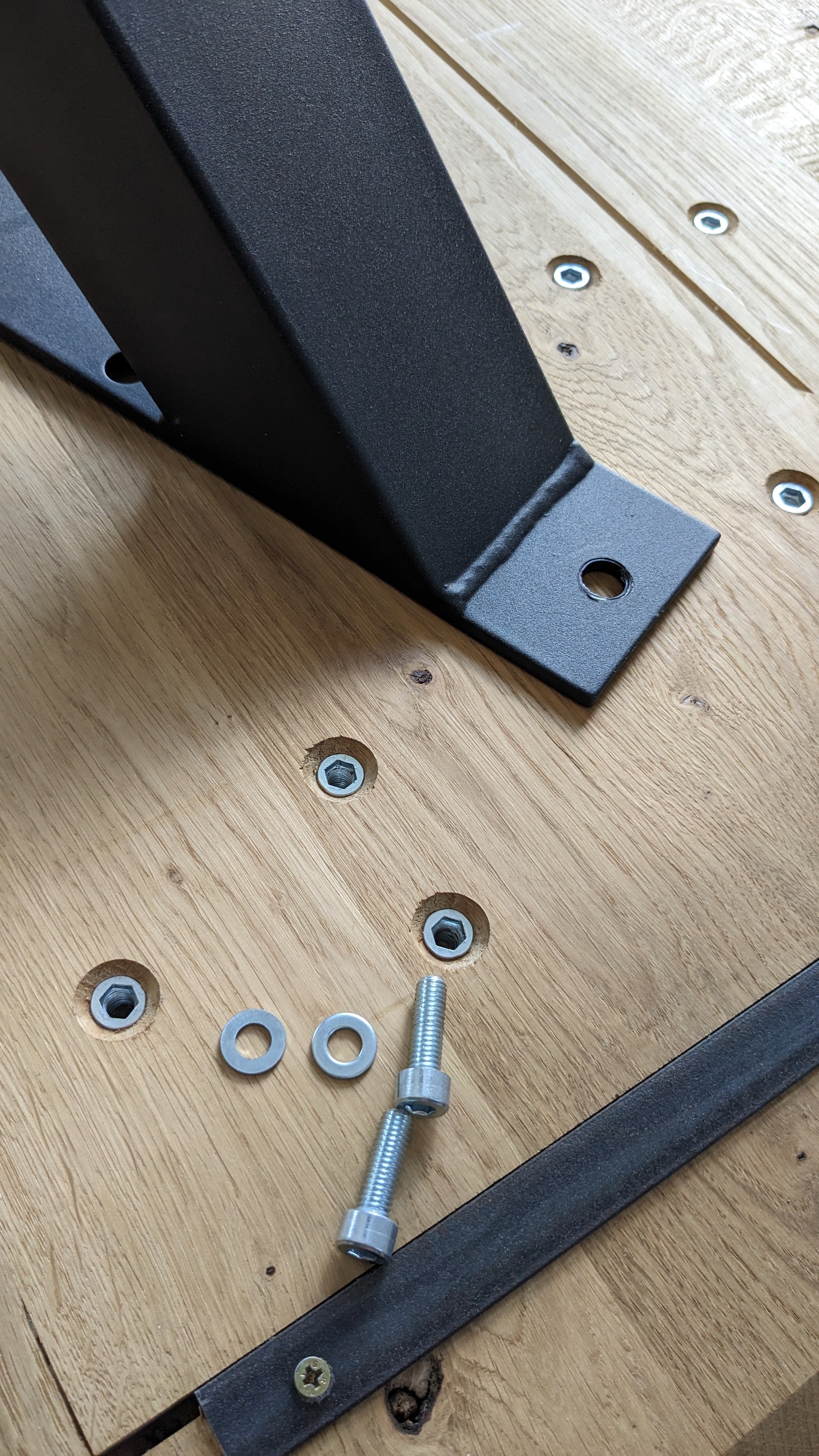 Esstisch mit Ansteckplatten, 160 (240) x90cm, Eiche massiv Baumkante und Spidergestell