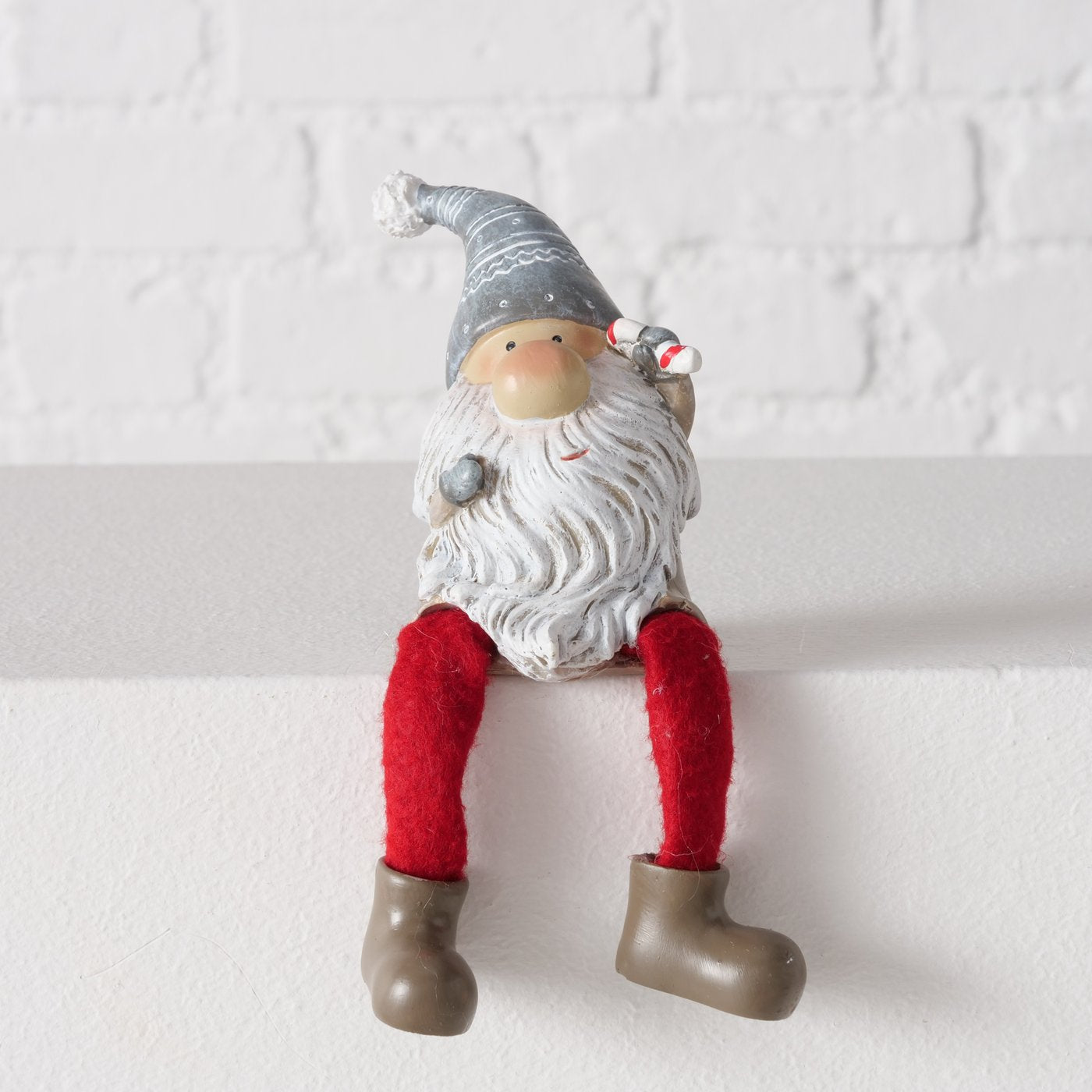 3er Set Kantenhocker Wichtel Fiete – Weihnachtsdeko in Rot und Grau