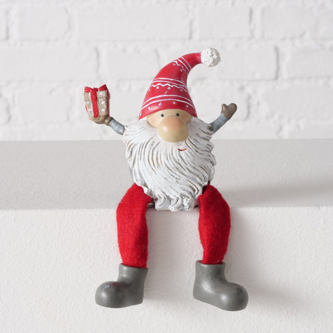 3er Set Kantenhocker Wichtel Fiete – Weihnachtsdeko in Rot und Grau