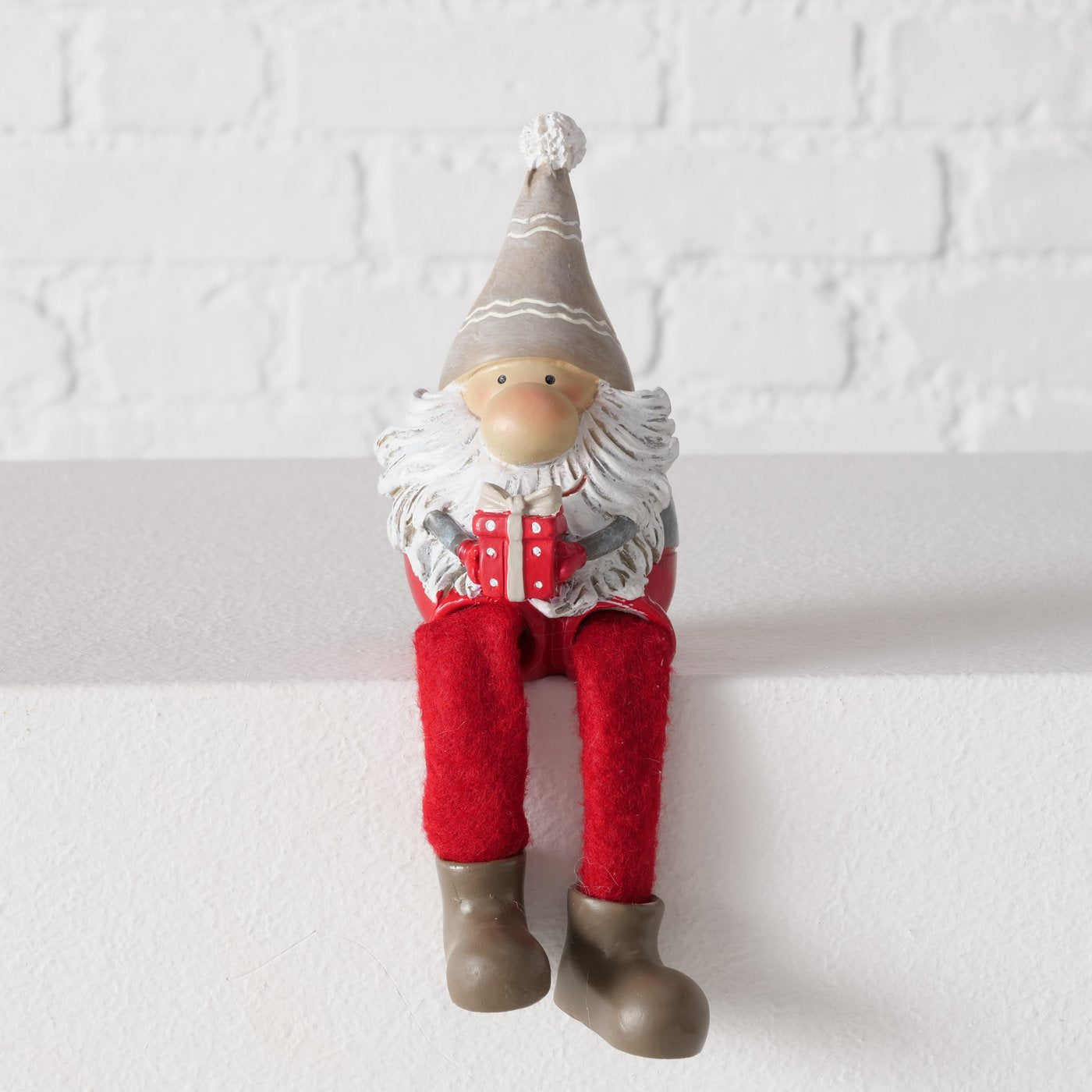 3er Set Kantenhocker Wichtel Fiete – Weihnachtsdeko in Rot und Grau