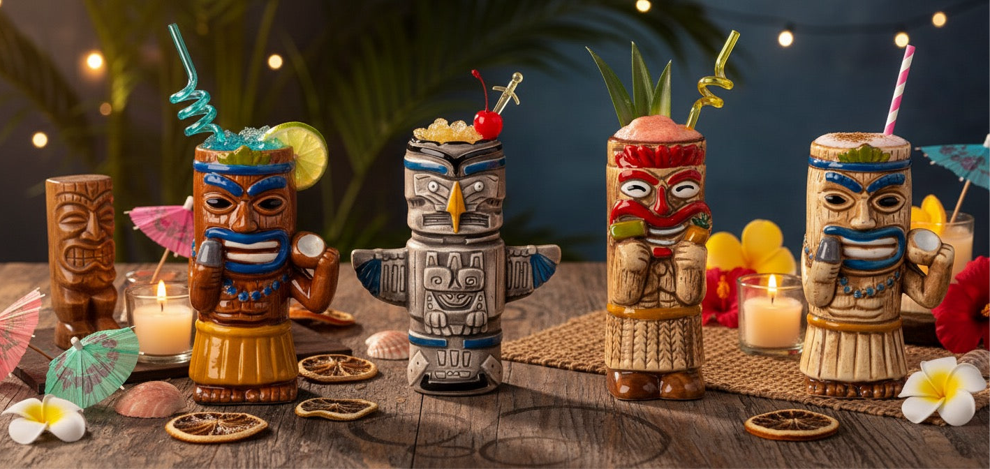 Tiki Cocktailbecher Keramik Set 4er Sortiert