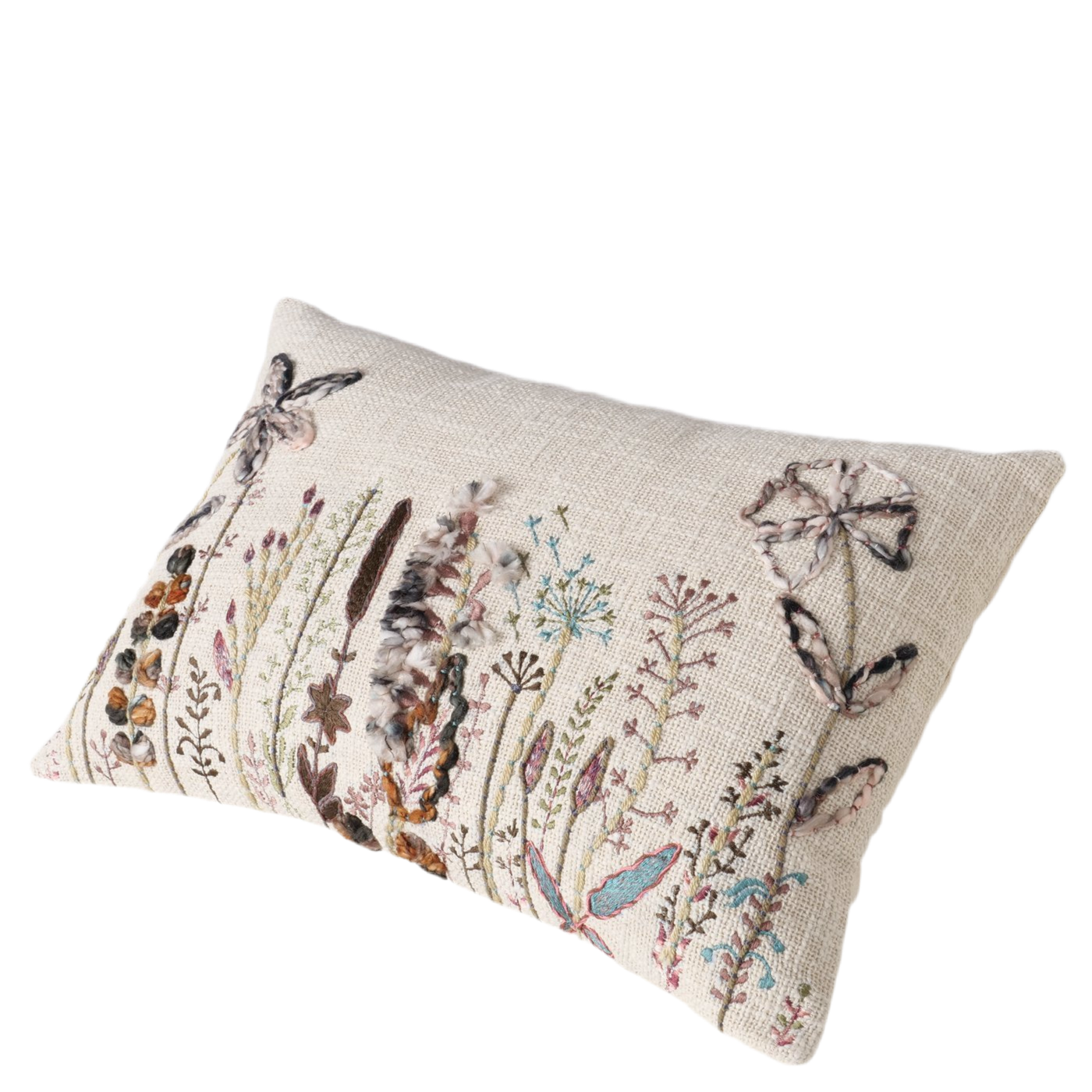 Sofakissen FloraBella – Handgewebtes Blumen-Kissen in Beige und Cremeweiß