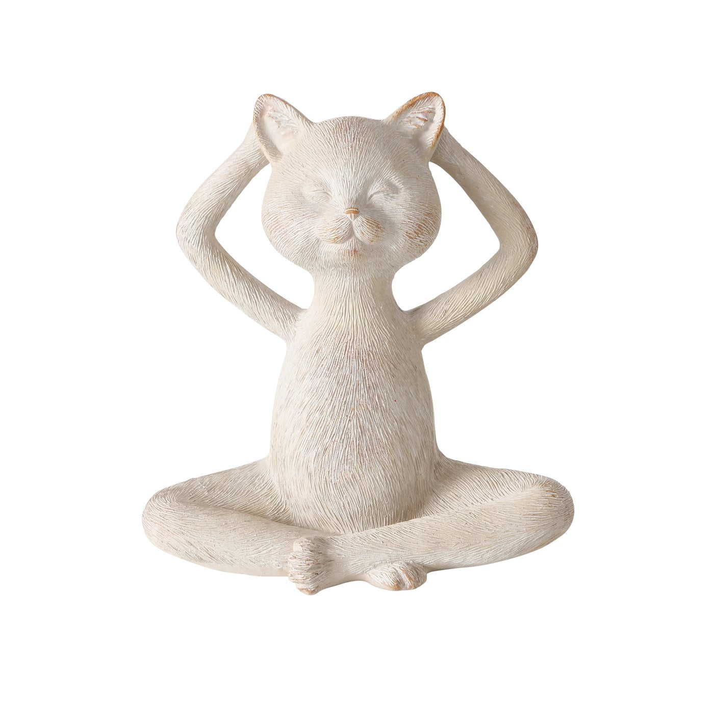 3er Set Yoga Katzen Dekofiguren LUNA – 15 cm Beige