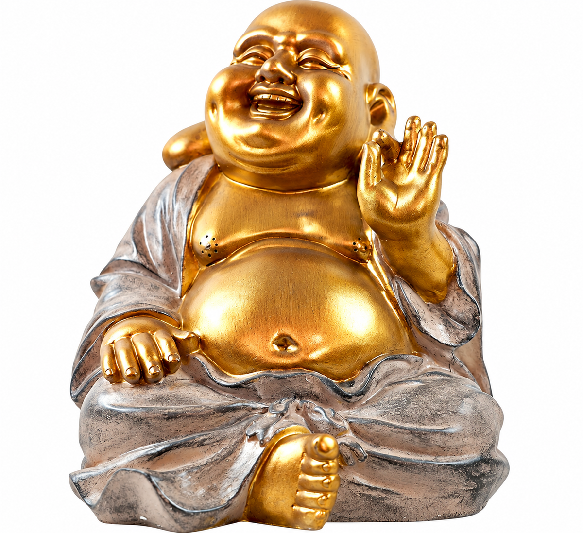 Dekofigur Buddha Glücksbauch Gold Grau 33 cm