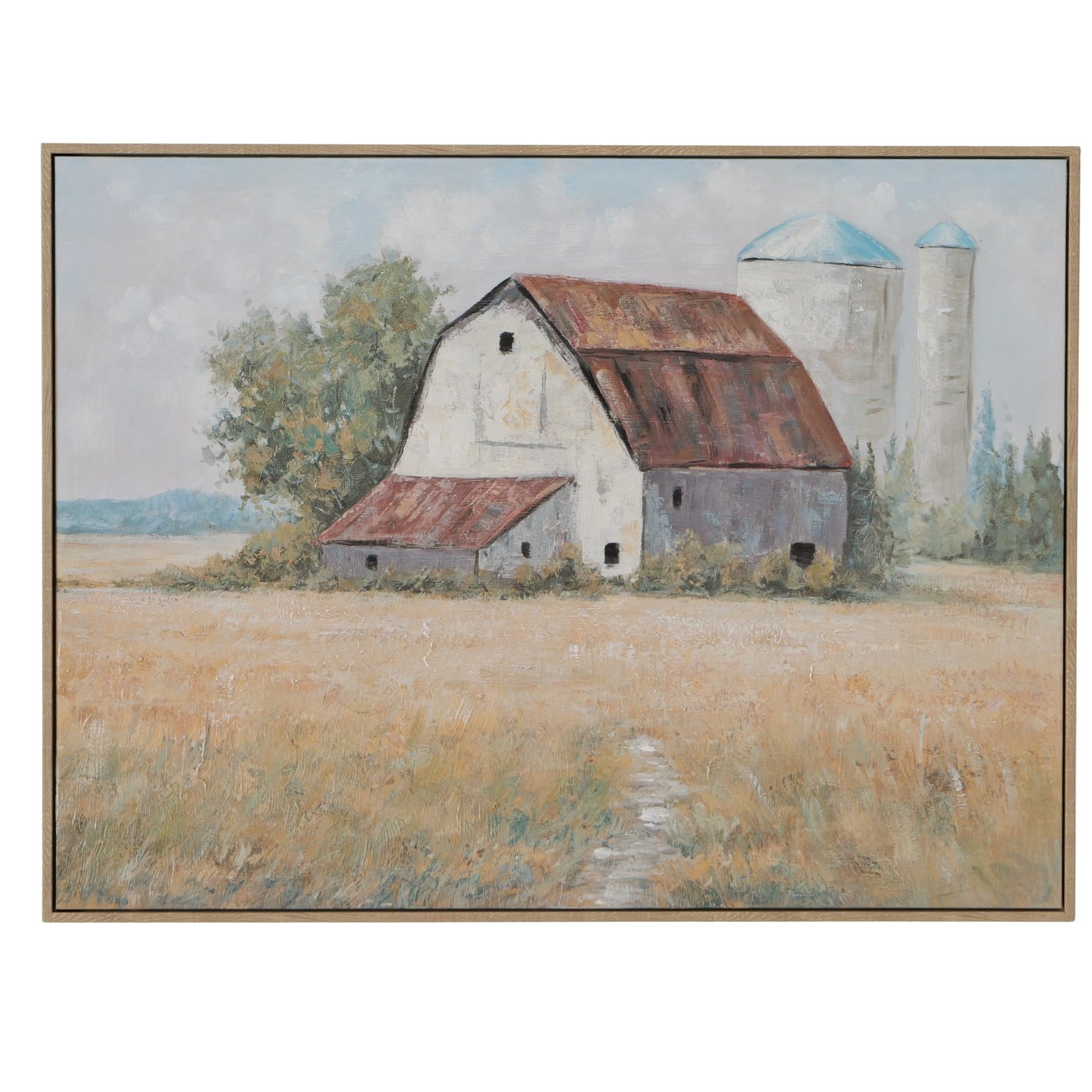 Leinwandbild Landhausblick mit Rahmen 80 x 60 cm Handgemalt