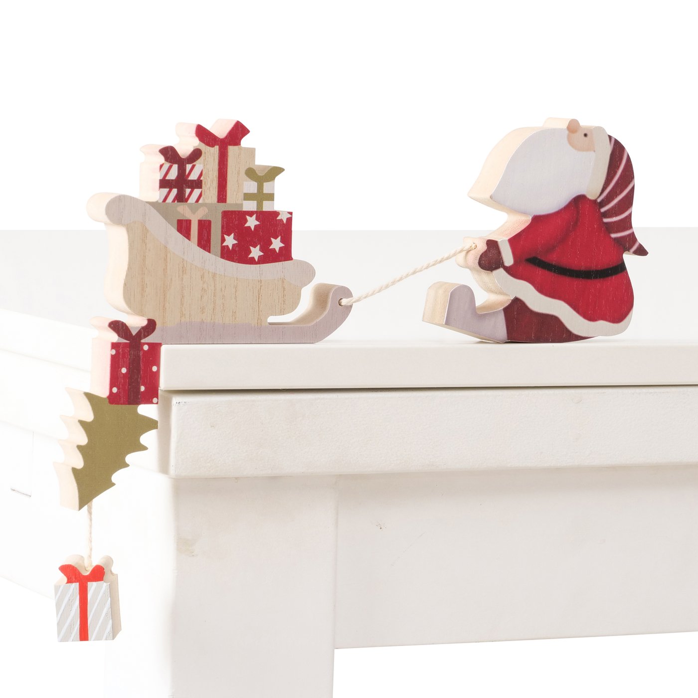 Weihnachtsdeko Kantenhocker Hauke - Holz Weihnachtsmann mit Schlitten 27cm