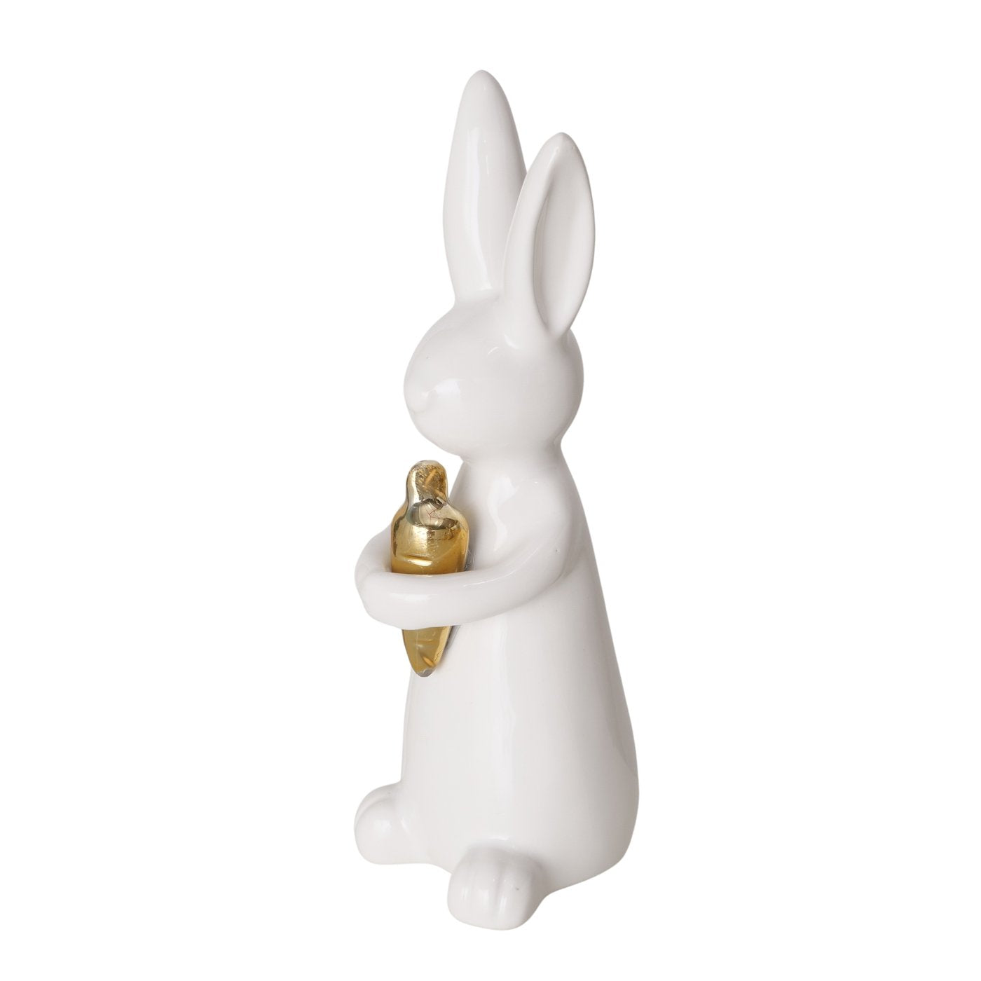 Keramik Deko Hase Hopsi Weiß Gold Handarbeit